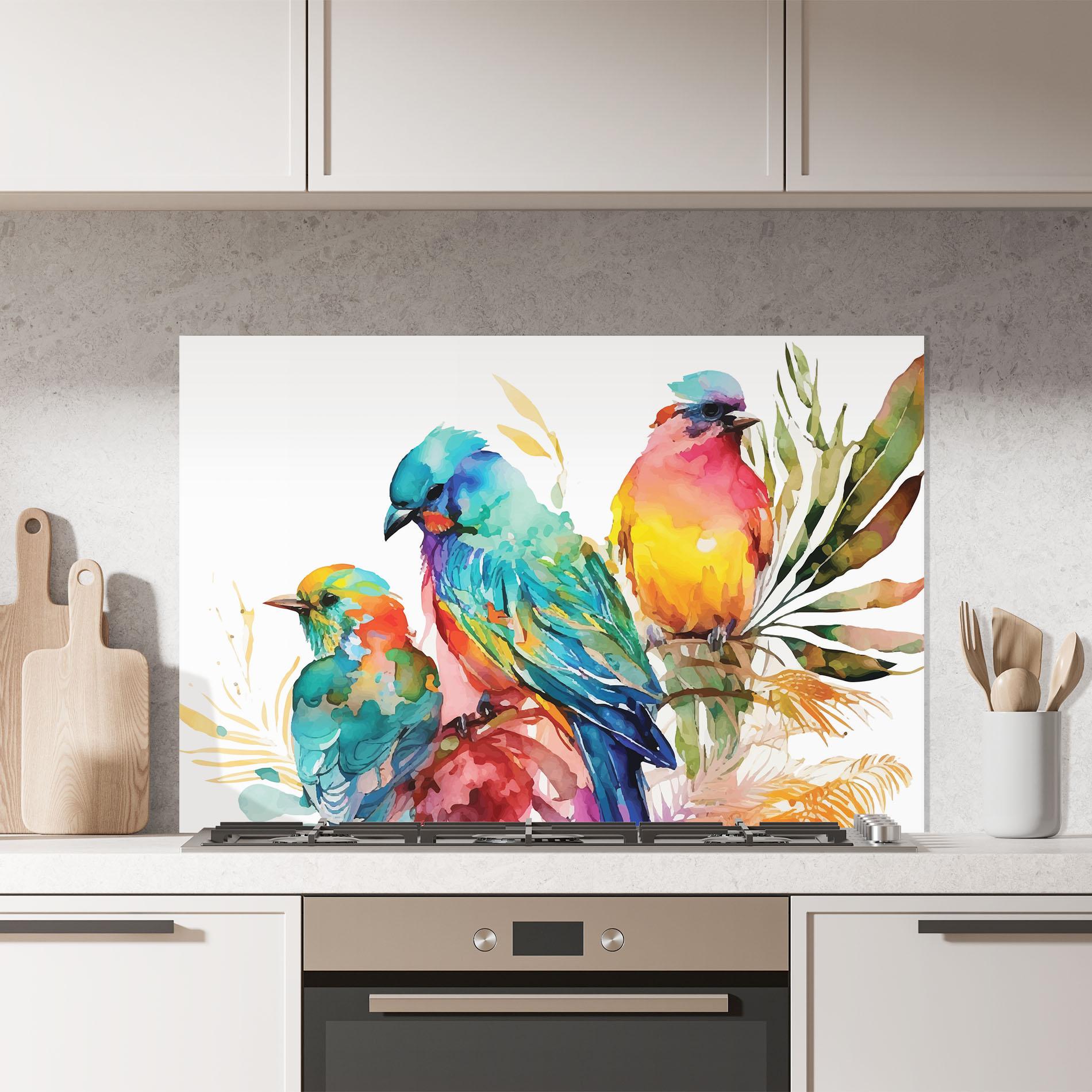 Panou Sticla Bucatarie Colorful Birds mockup 7