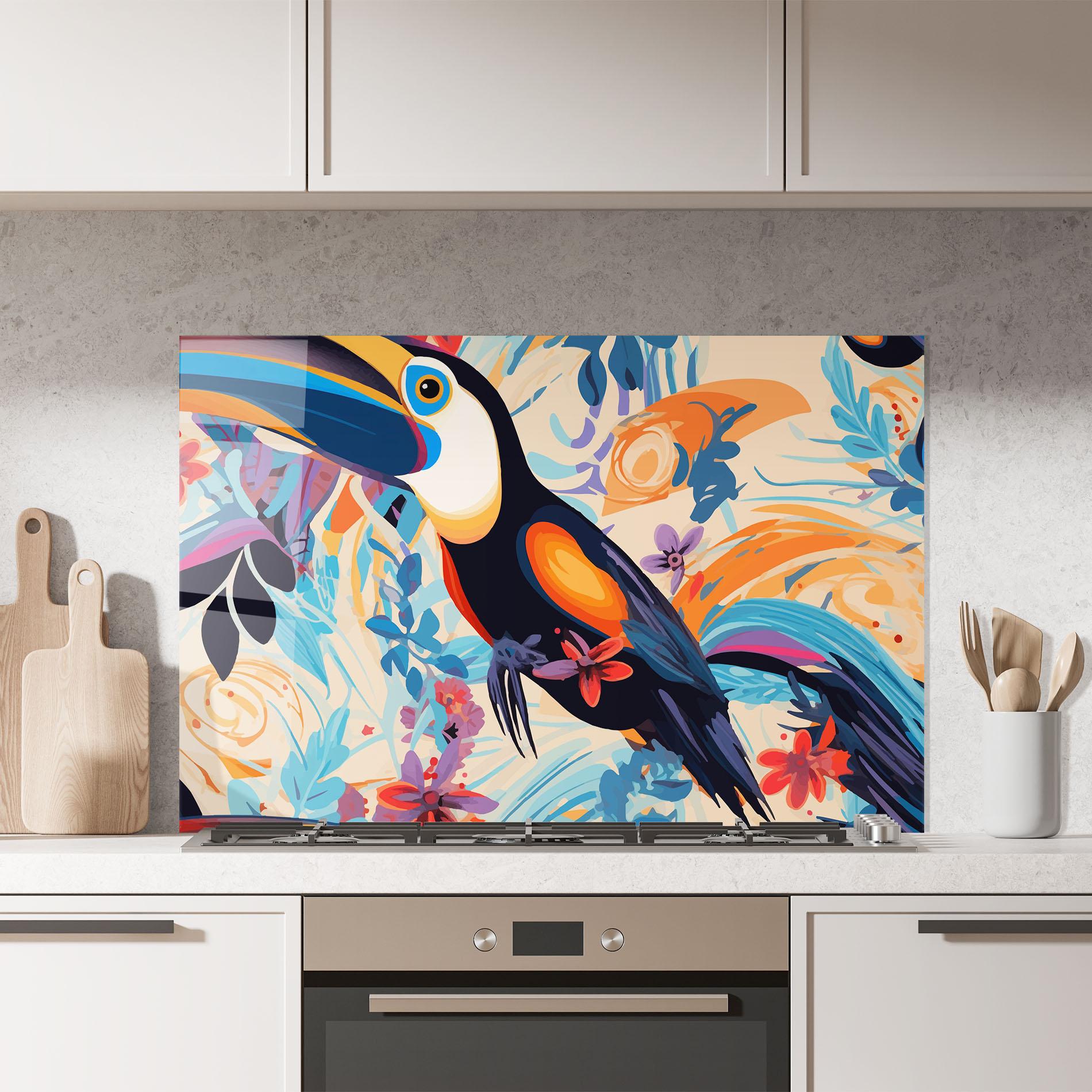 Panou Sticla Bucatarie Colorful Toucan mockup 7