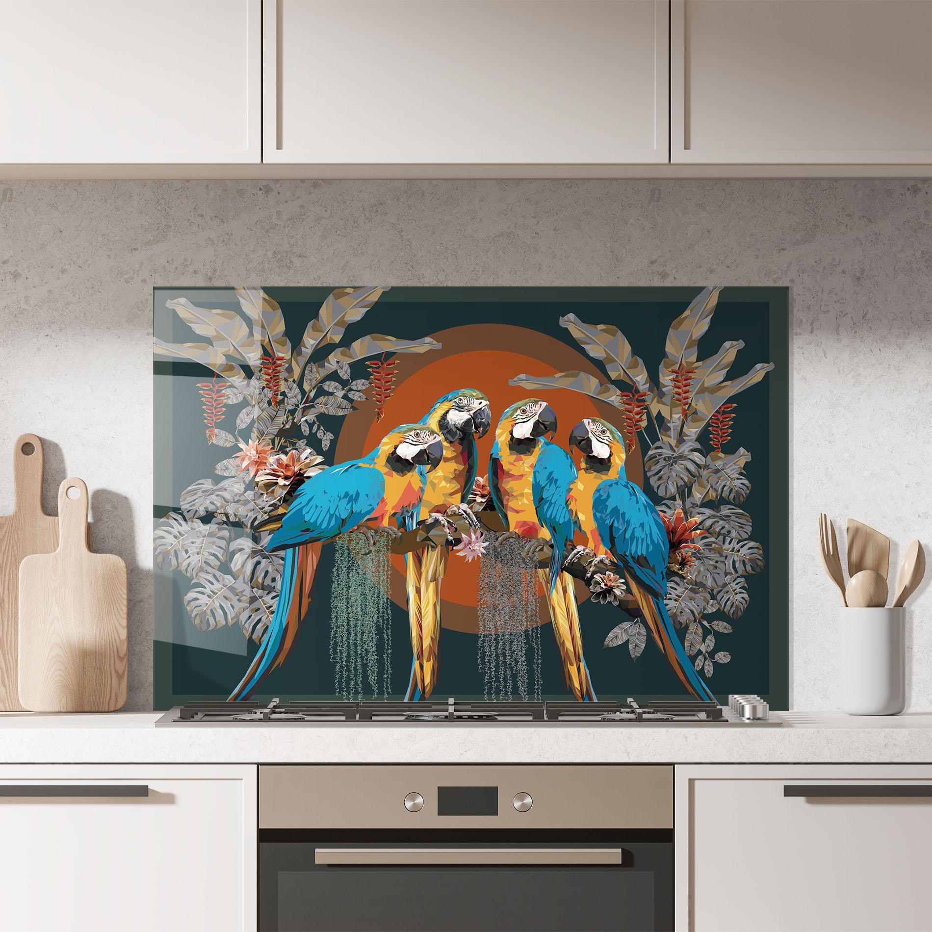 Panou Sticla Bucatarie Parrot Couples mockup 7