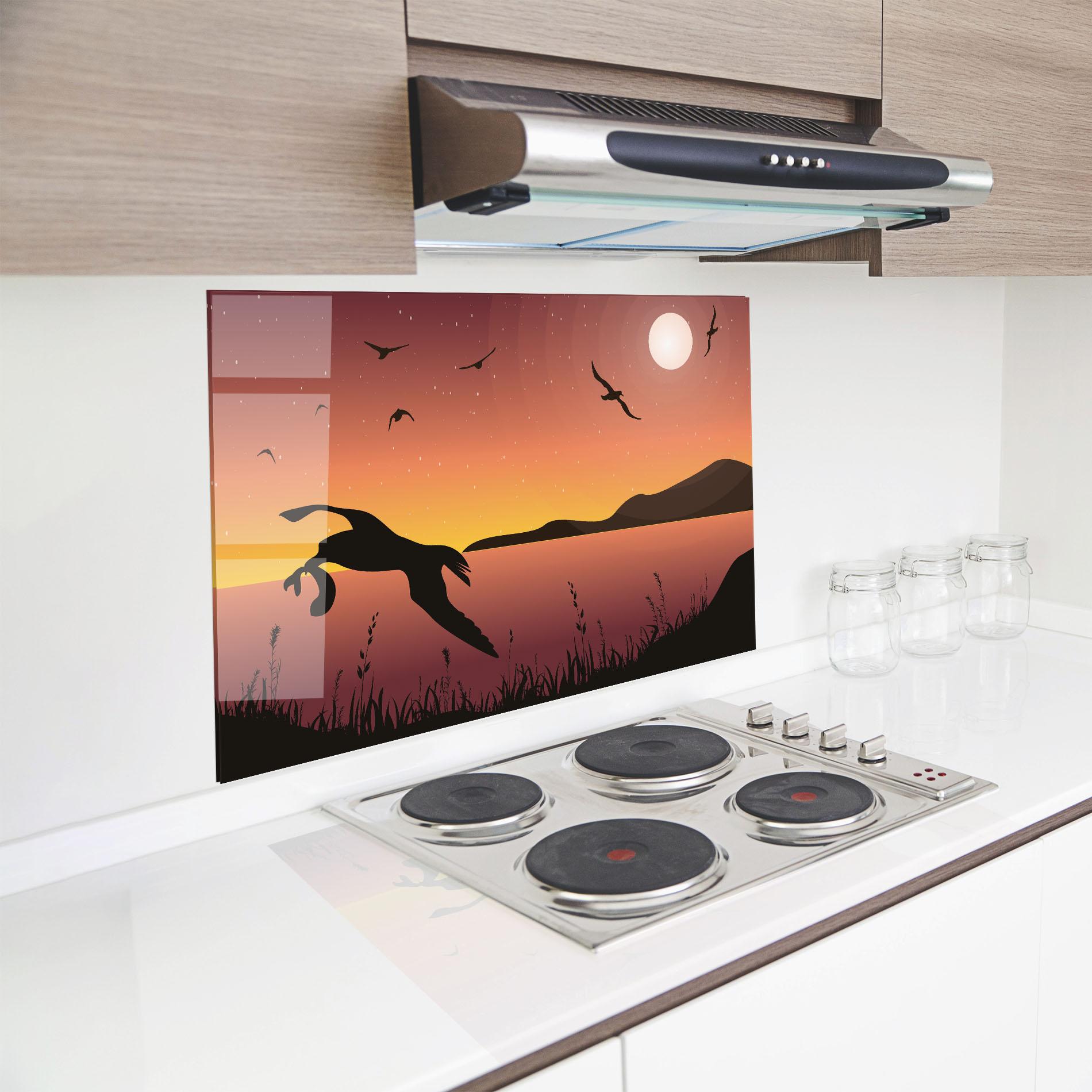 Panou Sticla Bucatarie Birds Fishing mockup 8