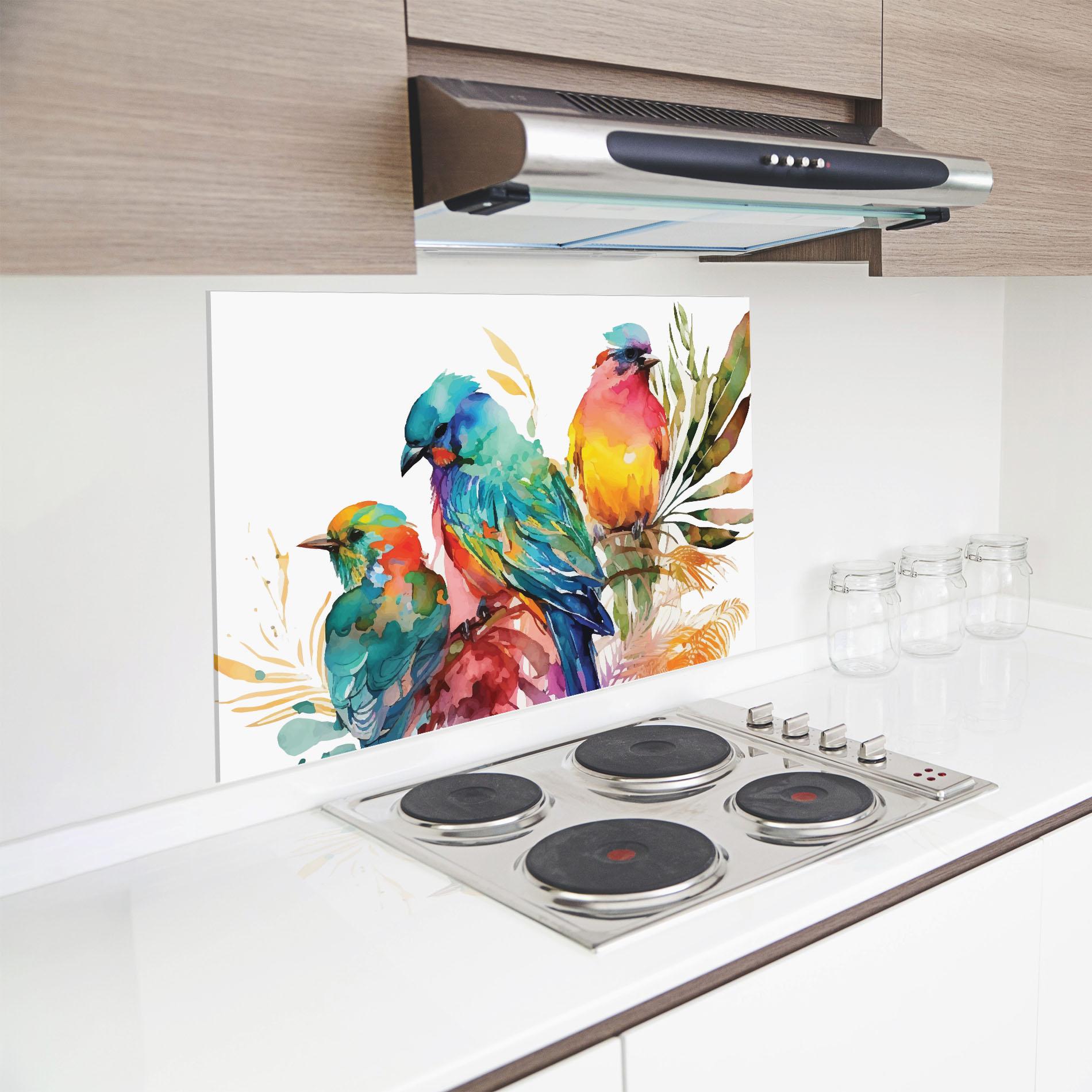 Panou Sticla Bucatarie Colorful Birds mockup 8