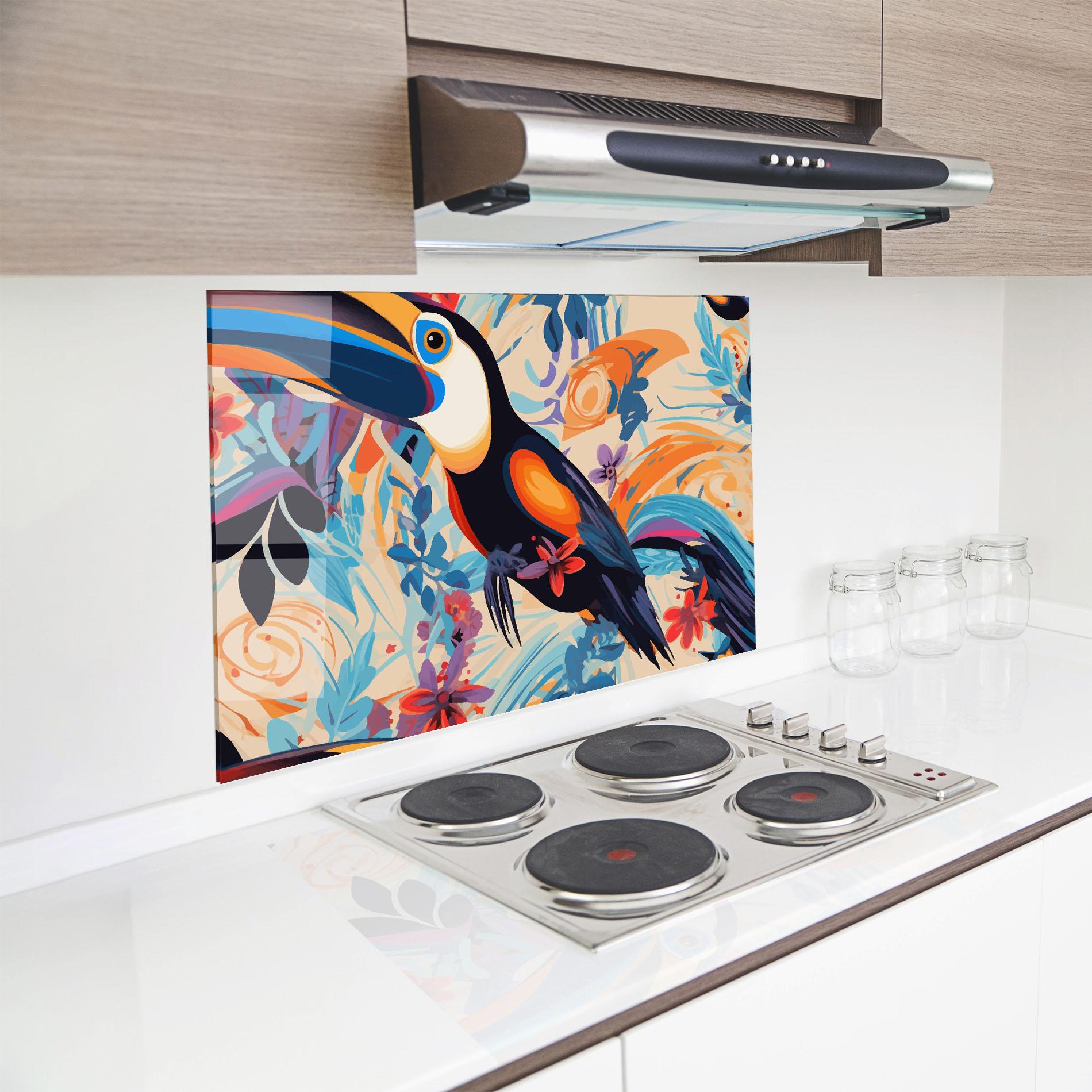 Panou Sticla Bucatarie Colorful Toucan mockup 8