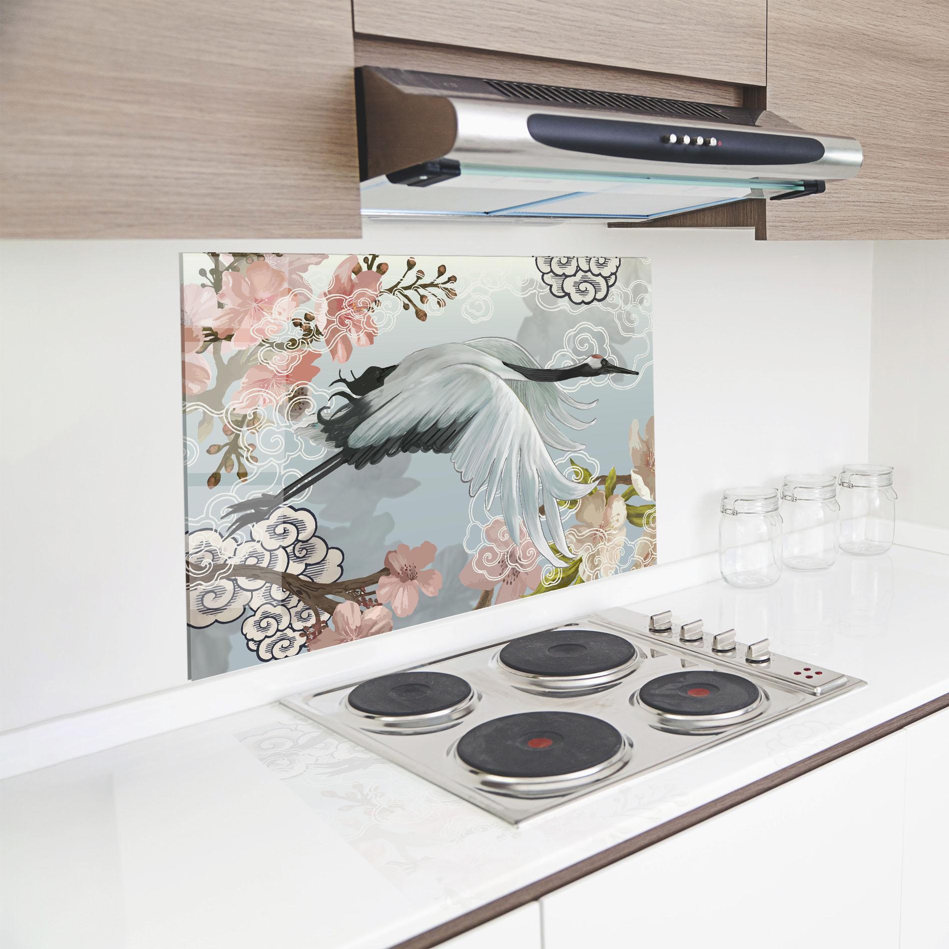 Panou Sticla Bucatarie Japanese Crane mockup 8