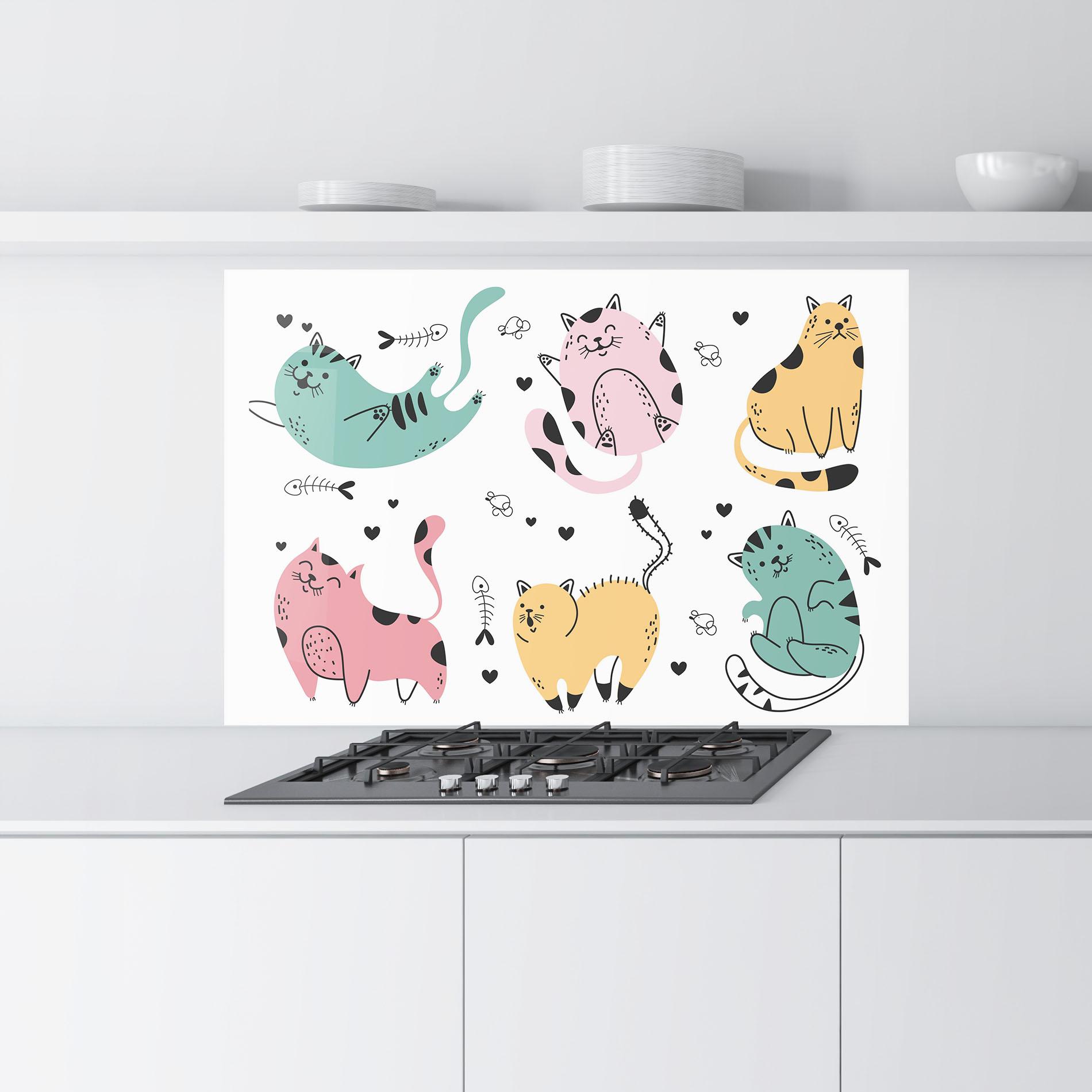 Panou Sticla Bucatarie Doodle Cat mockup 9