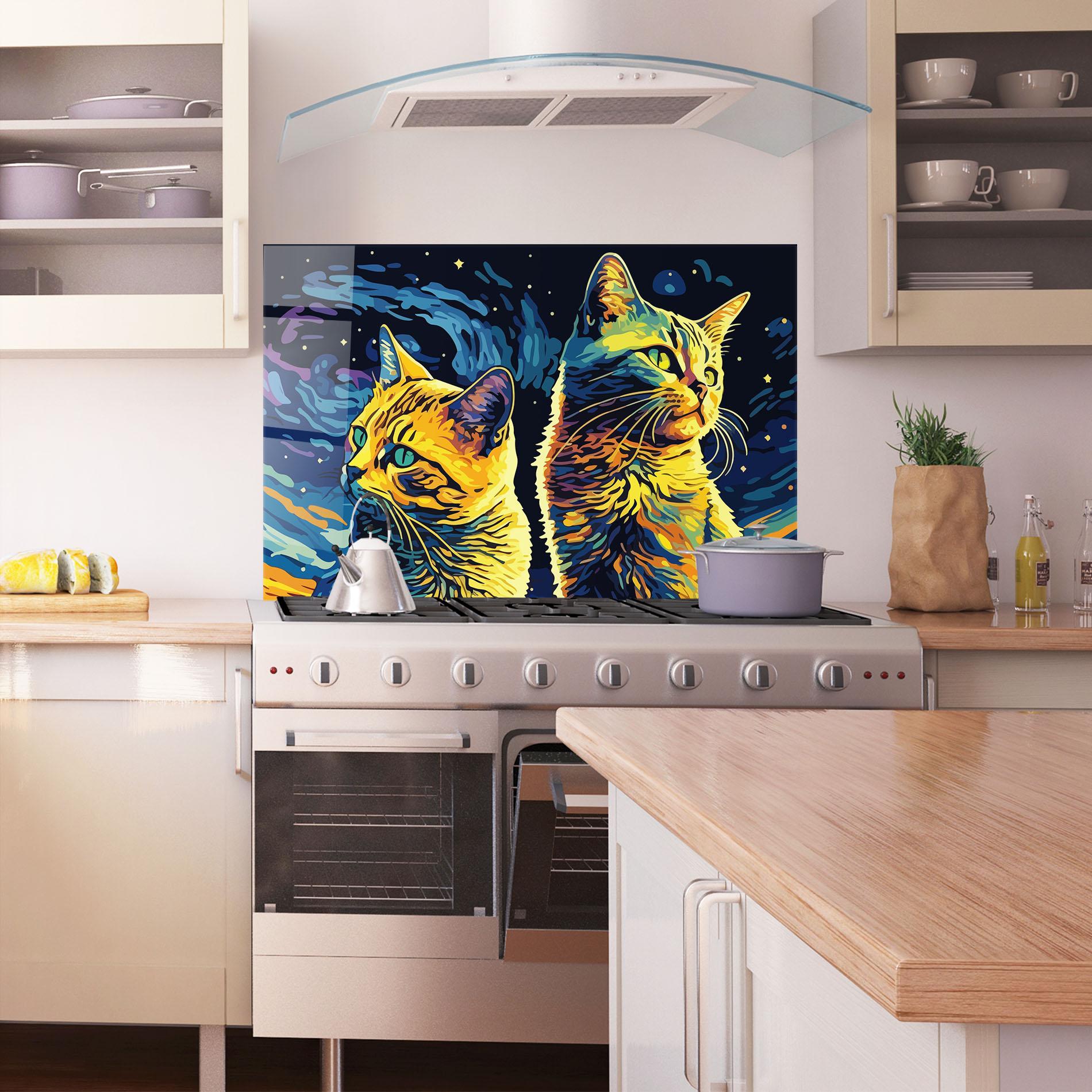 Panou Sticla Bucatarie Cat Painting mockup 1