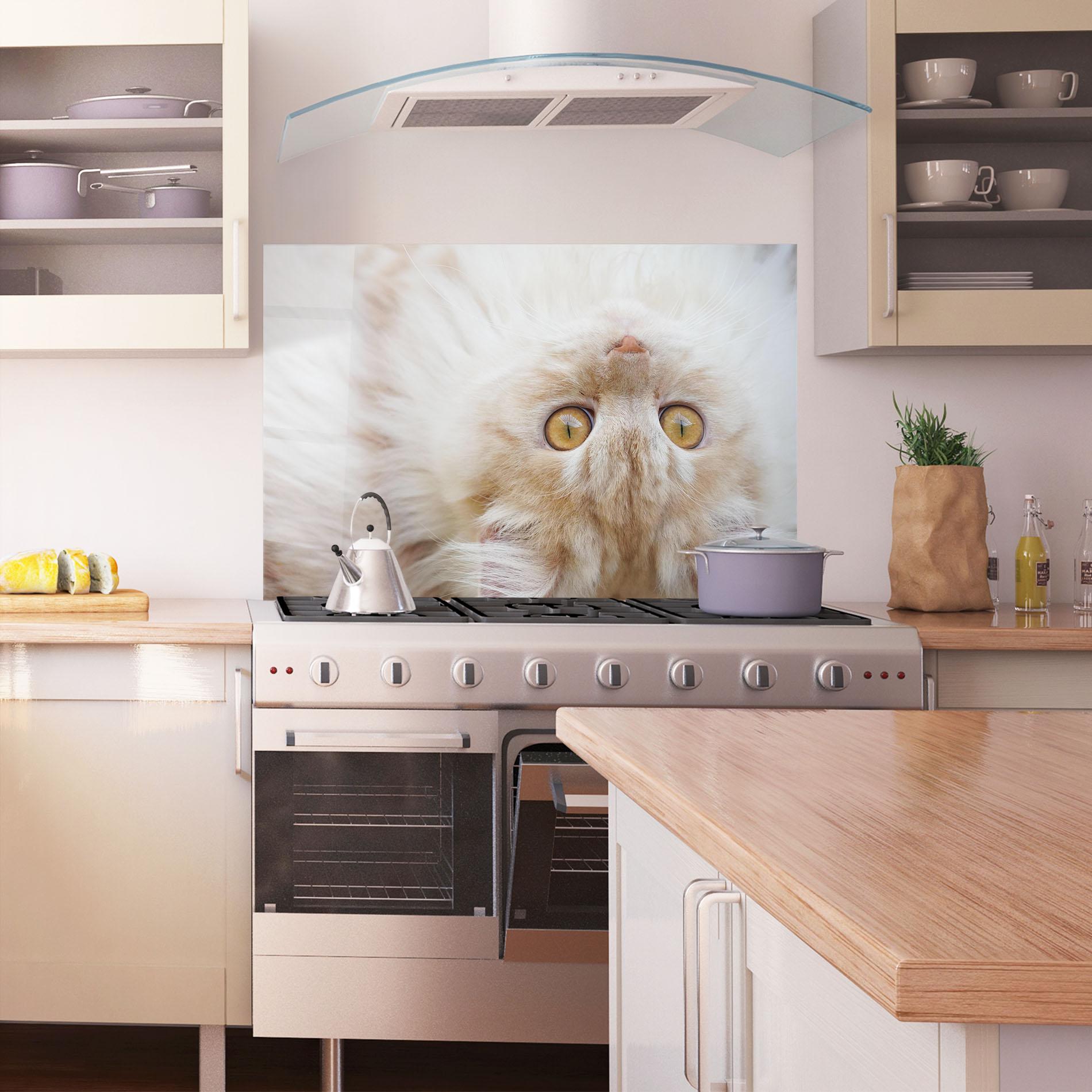 Panou Sticla Bucatarie Close Up Yellow Eyes Cat mockup 1