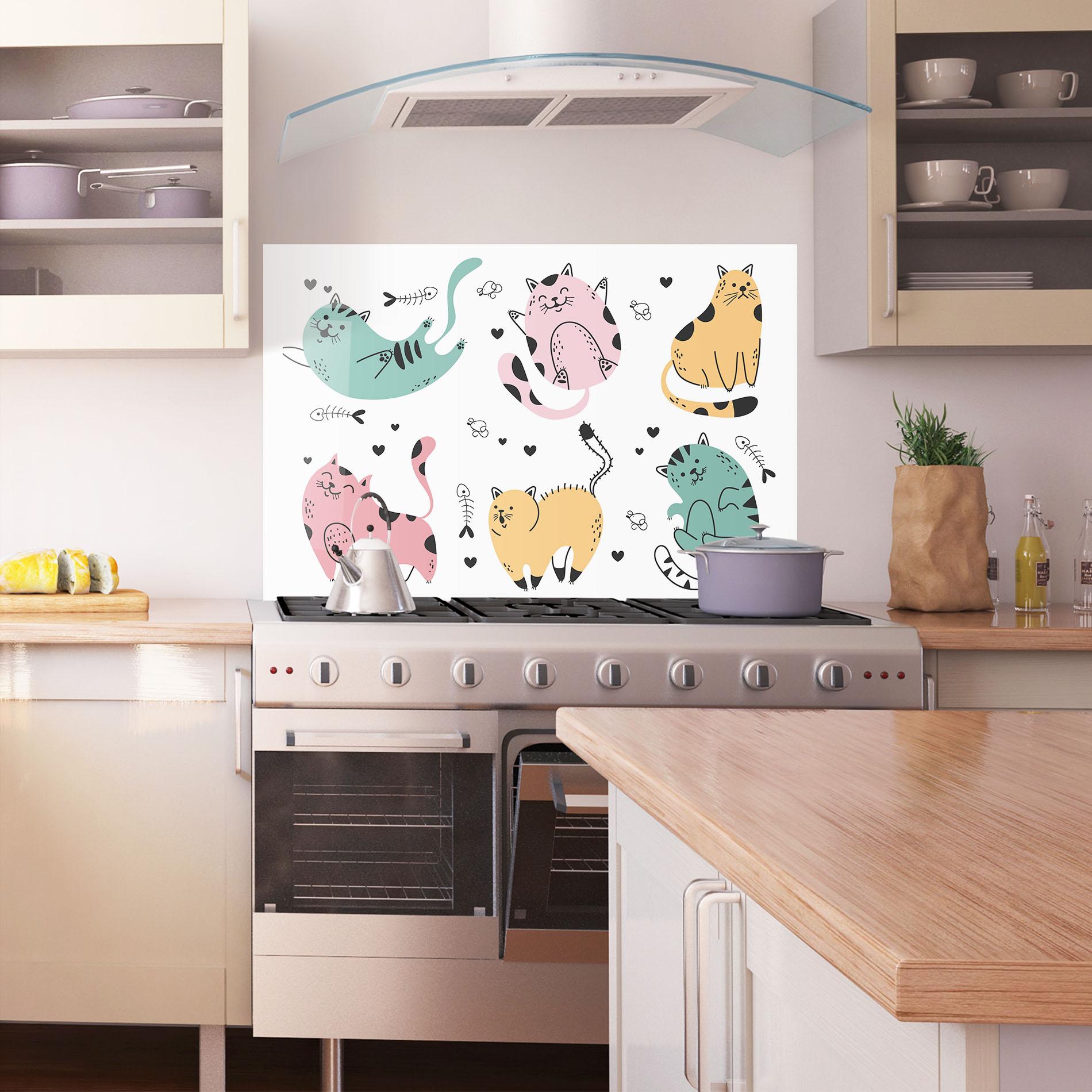 Panou Sticla Bucatarie Doodle Cat mockup 1