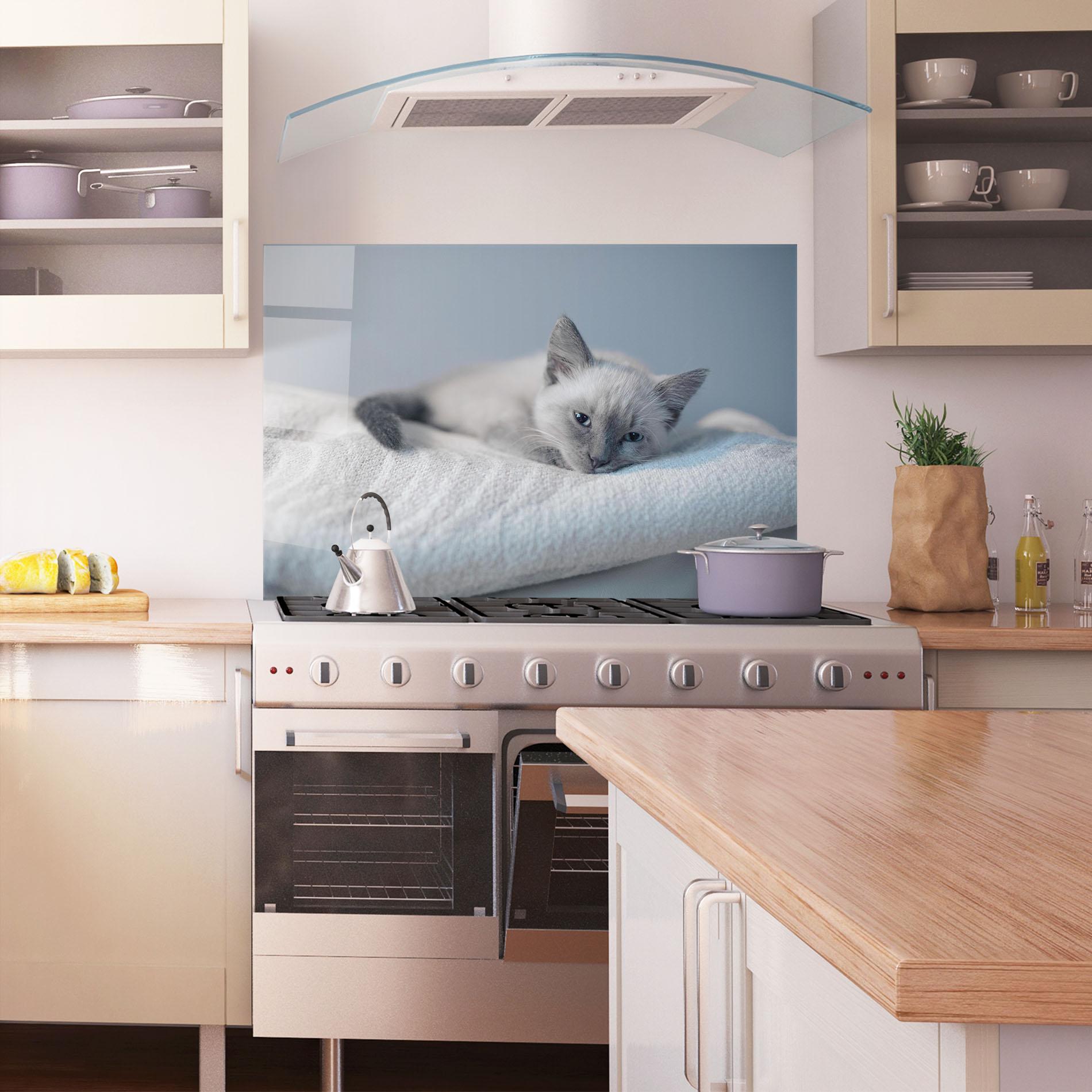 Panou Sticla Bucatarie Sleepy Grey Cat mockup 1