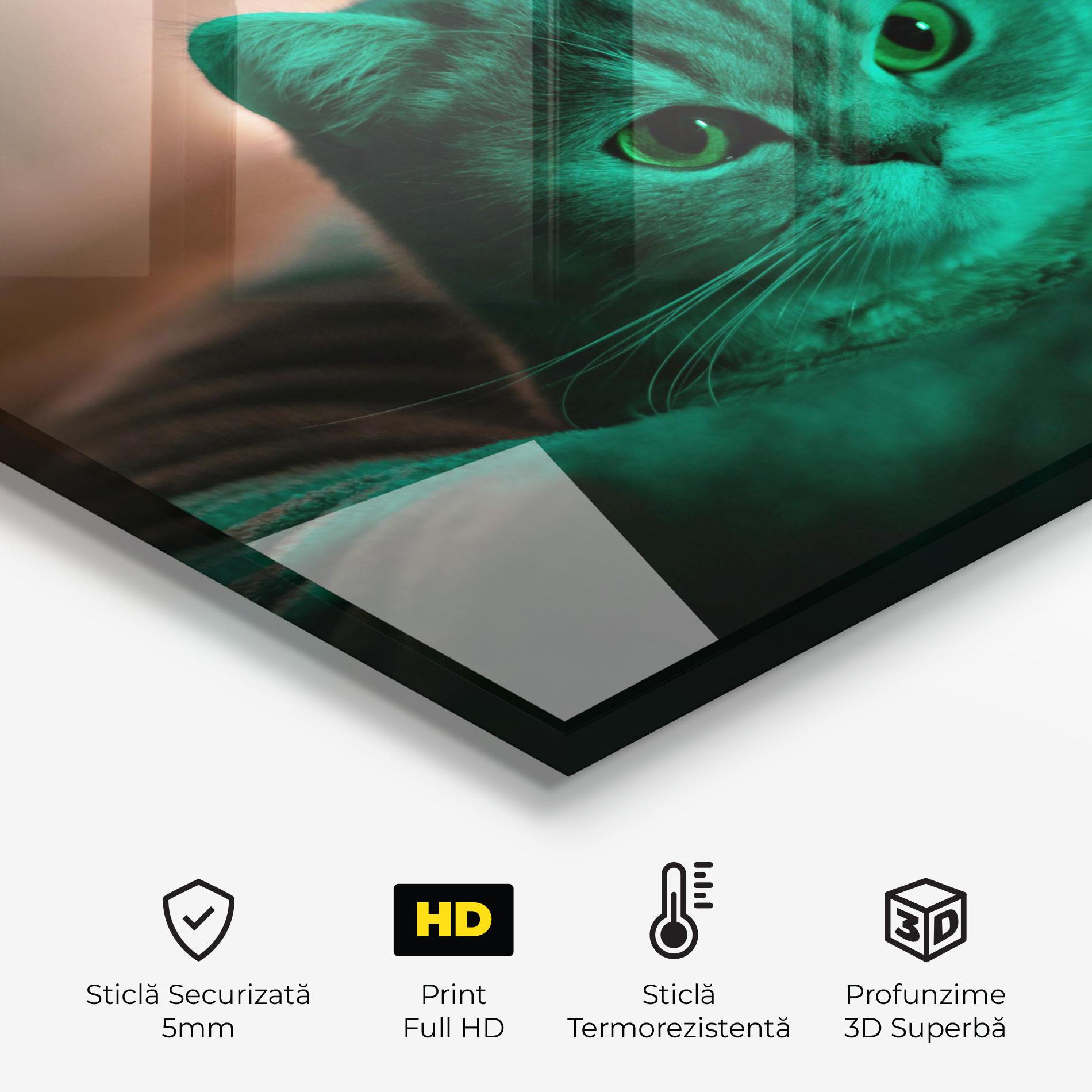 Panou Sticla Bucatarie Green Light Cat mockup 2
