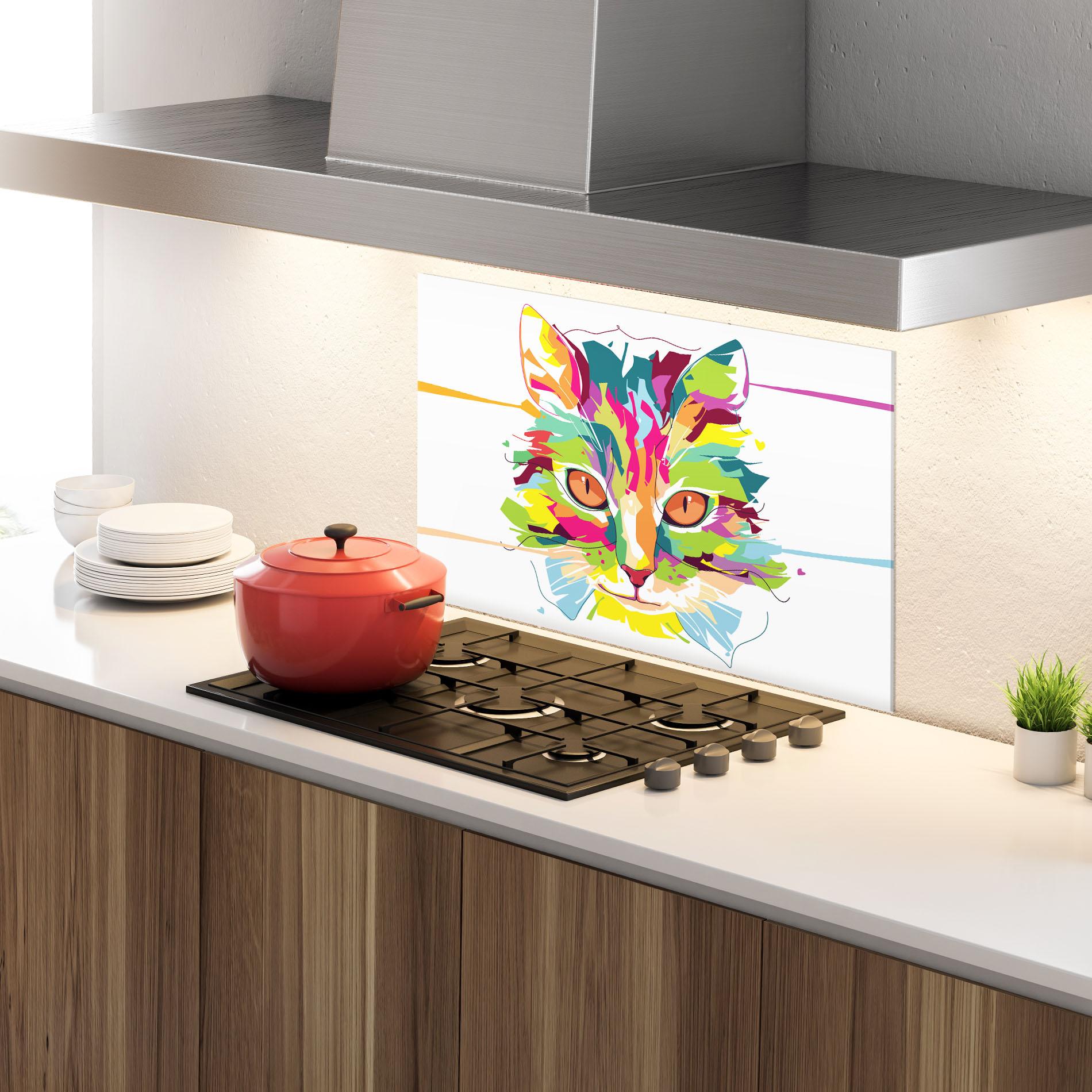 Panou Sticla Bucatarie Cat Art Close Up mockup 4