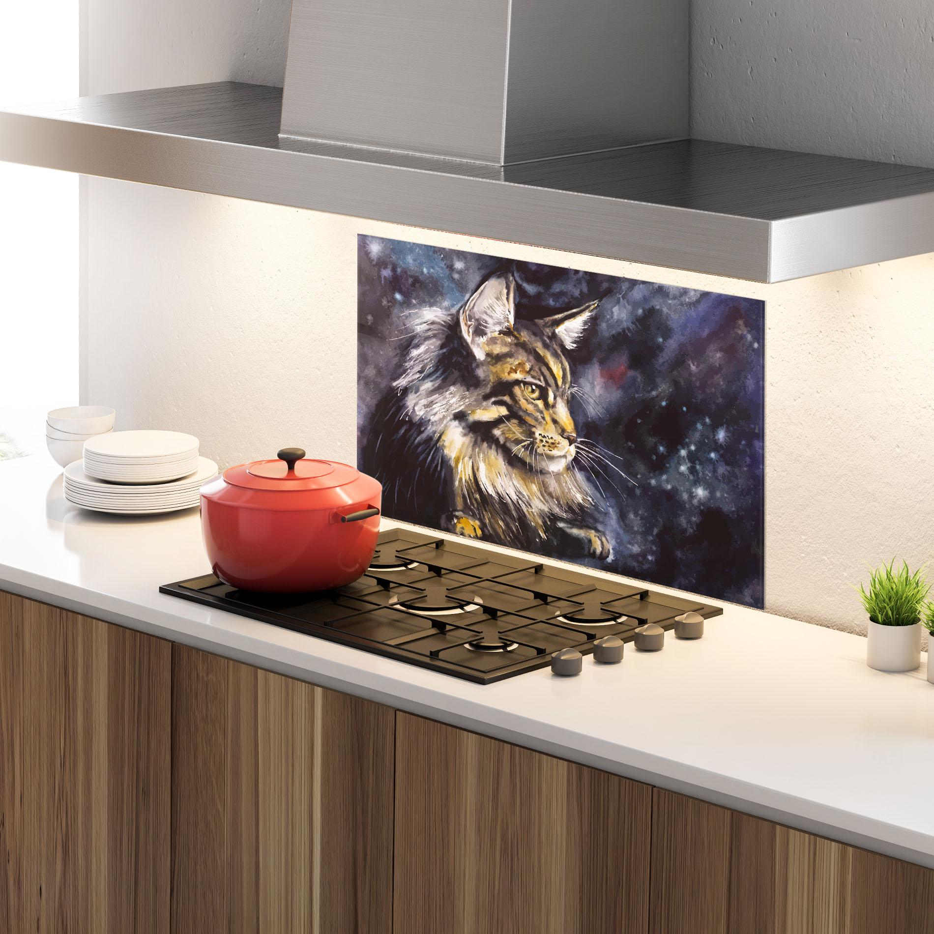 Panou Sticla Bucatarie Cat Watercolor Art mockup 4