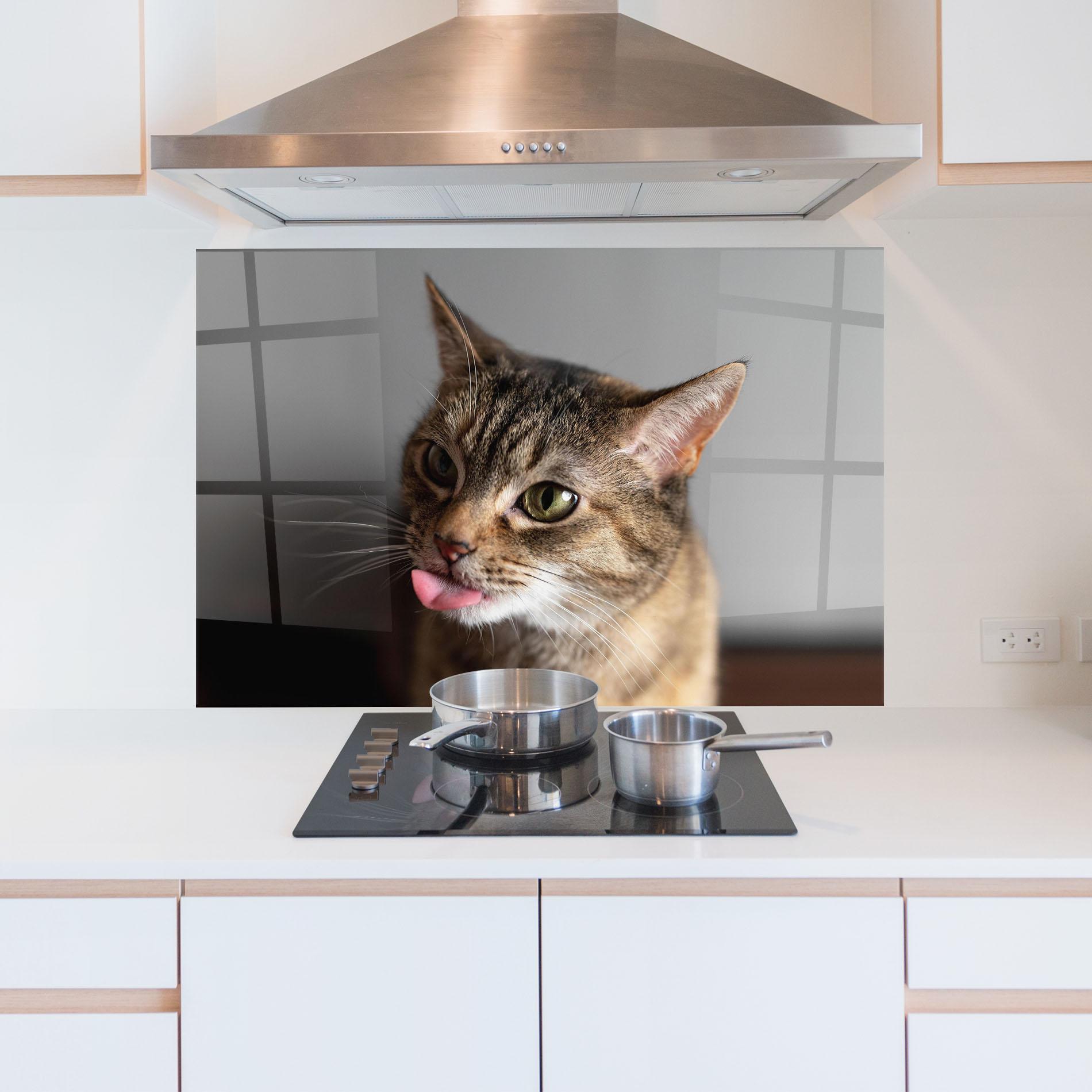 Panou Sticla Bucatarie Brown Green Eyes Cat mockup 5