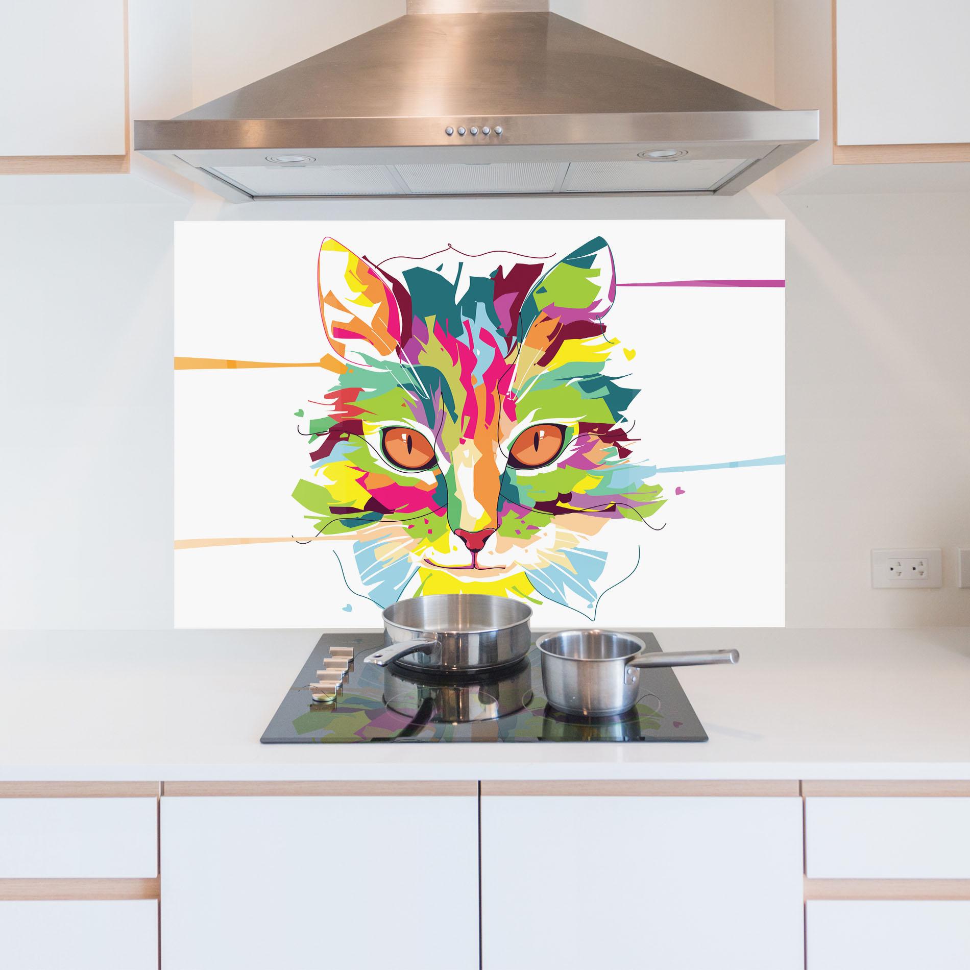 Panou Sticla Bucatarie Cat Art Close Up mockup 5