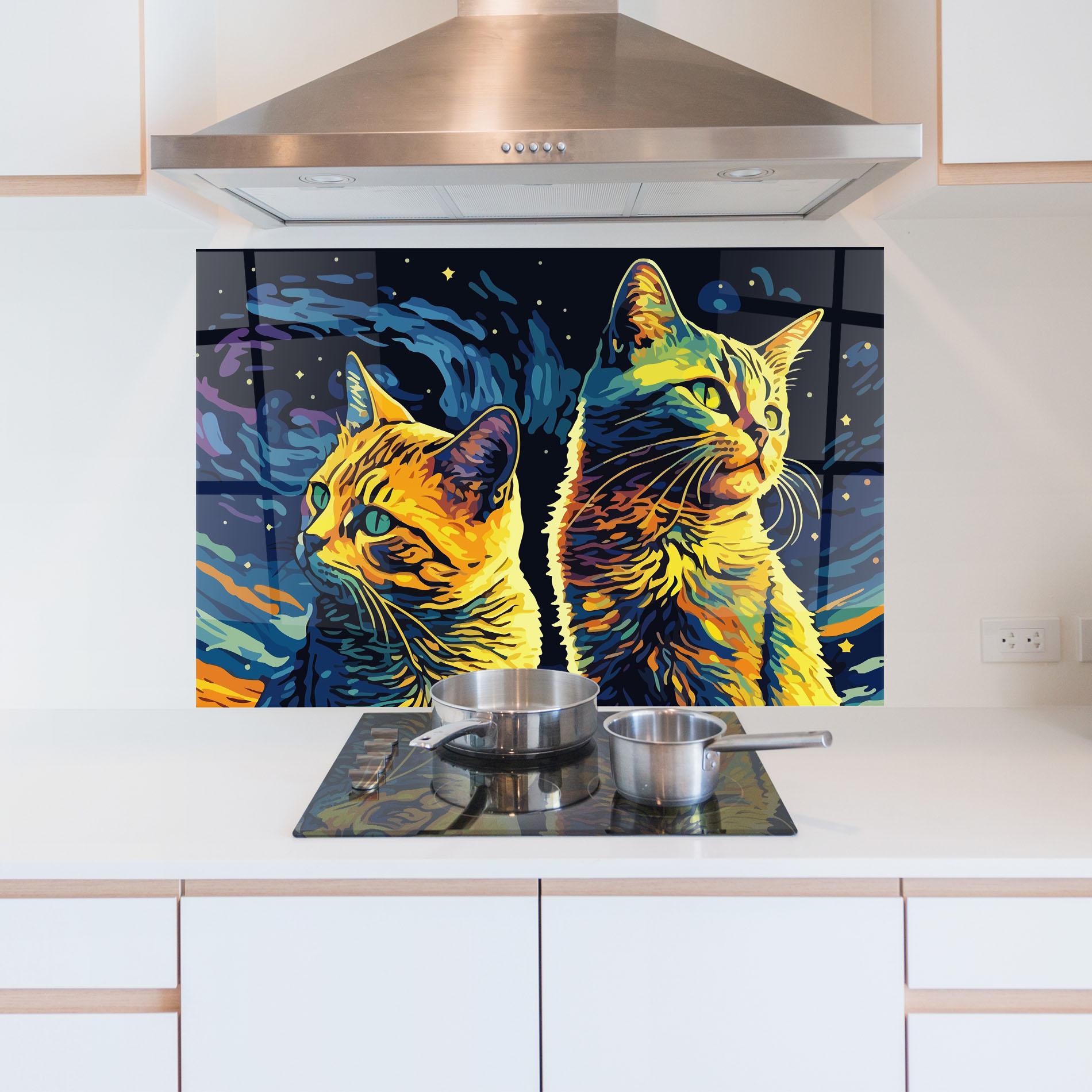 Panou Sticla Bucatarie Cat Painting mockup 5