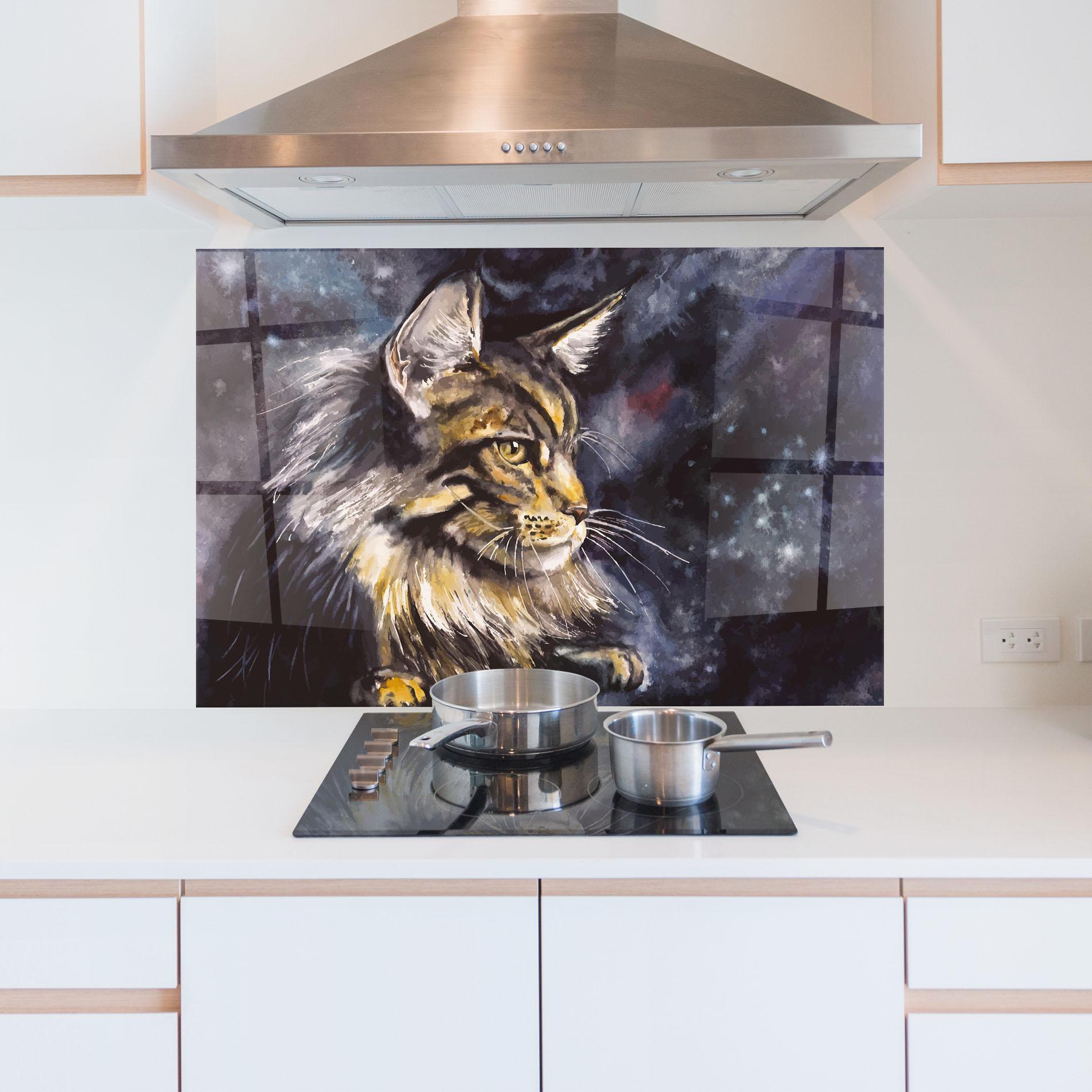 Panou Sticla Bucatarie Cat Watercolor Art mockup 5