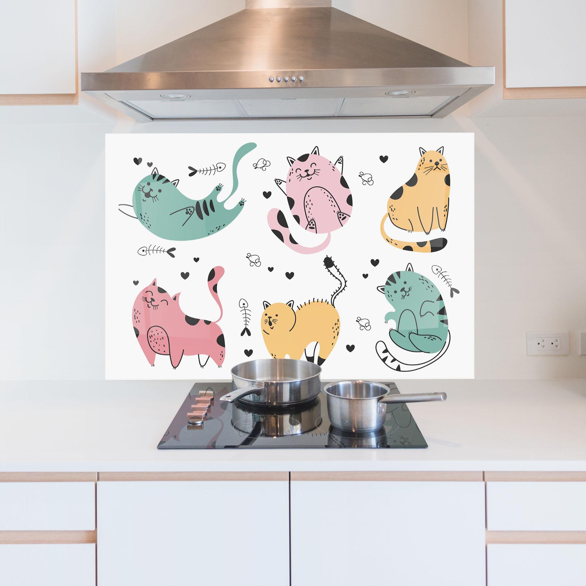 Panou Sticla Bucatarie Doodle Cat mockup 5