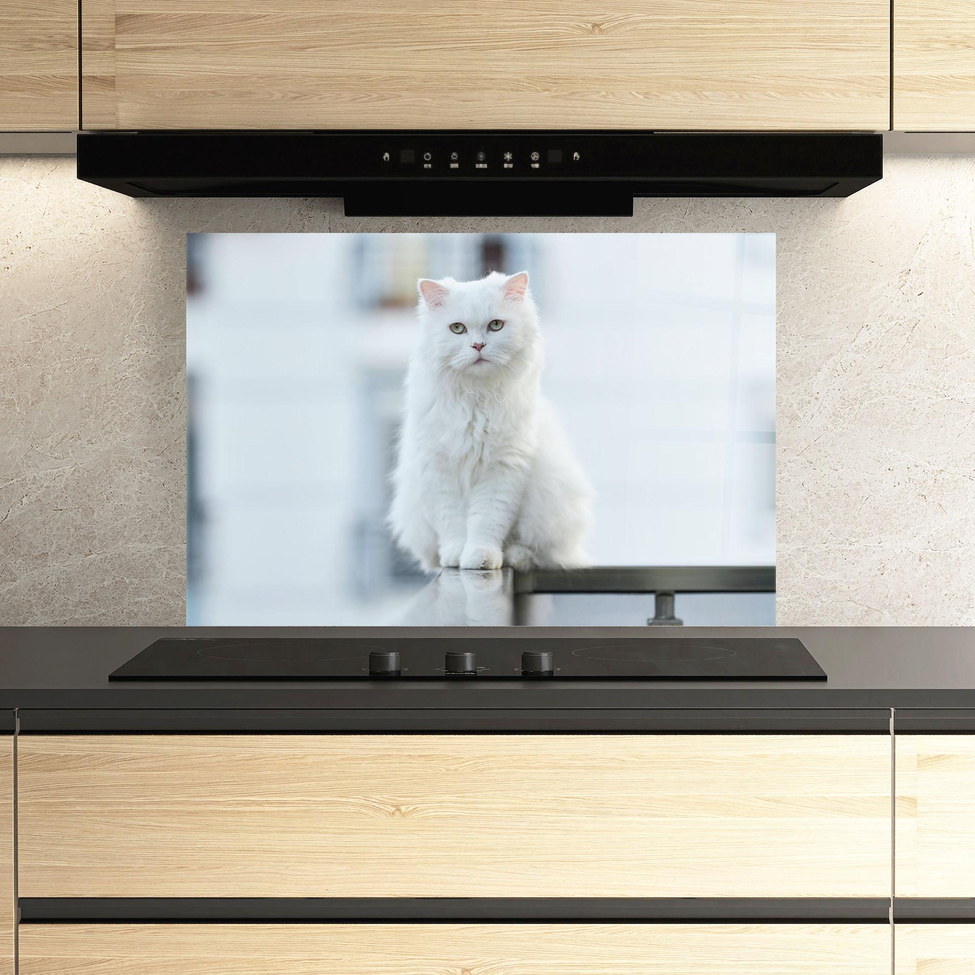 Panou Sticla Bucatarie Big White Cat mockup 3