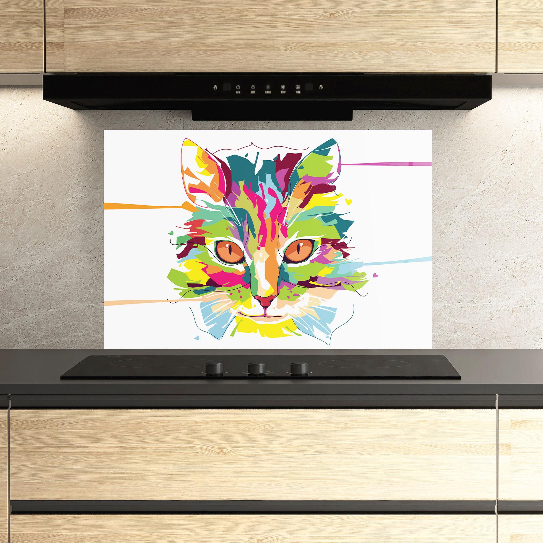 Panou Sticla Bucatarie Cat Art Close Up mockup 3