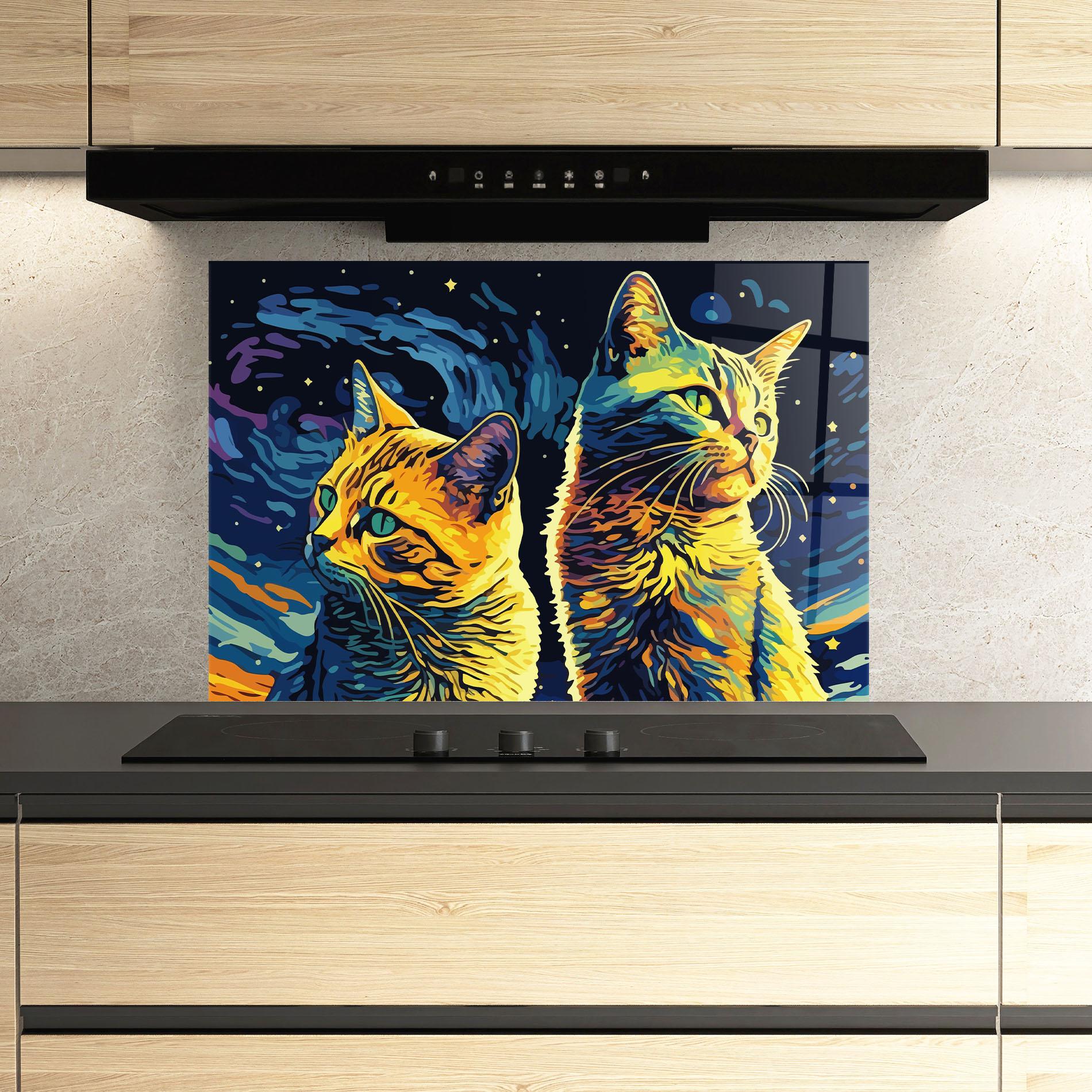 Panou Sticla Bucatarie Cat Painting mockup 3
