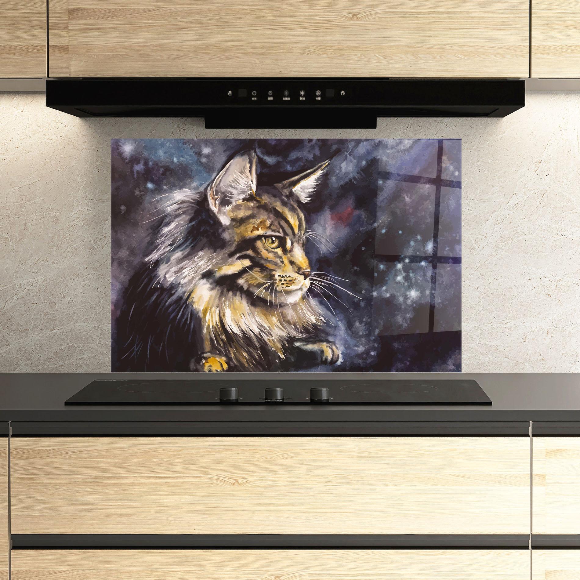 Panou Sticla Bucatarie Cat Watercolor Art mockup 3