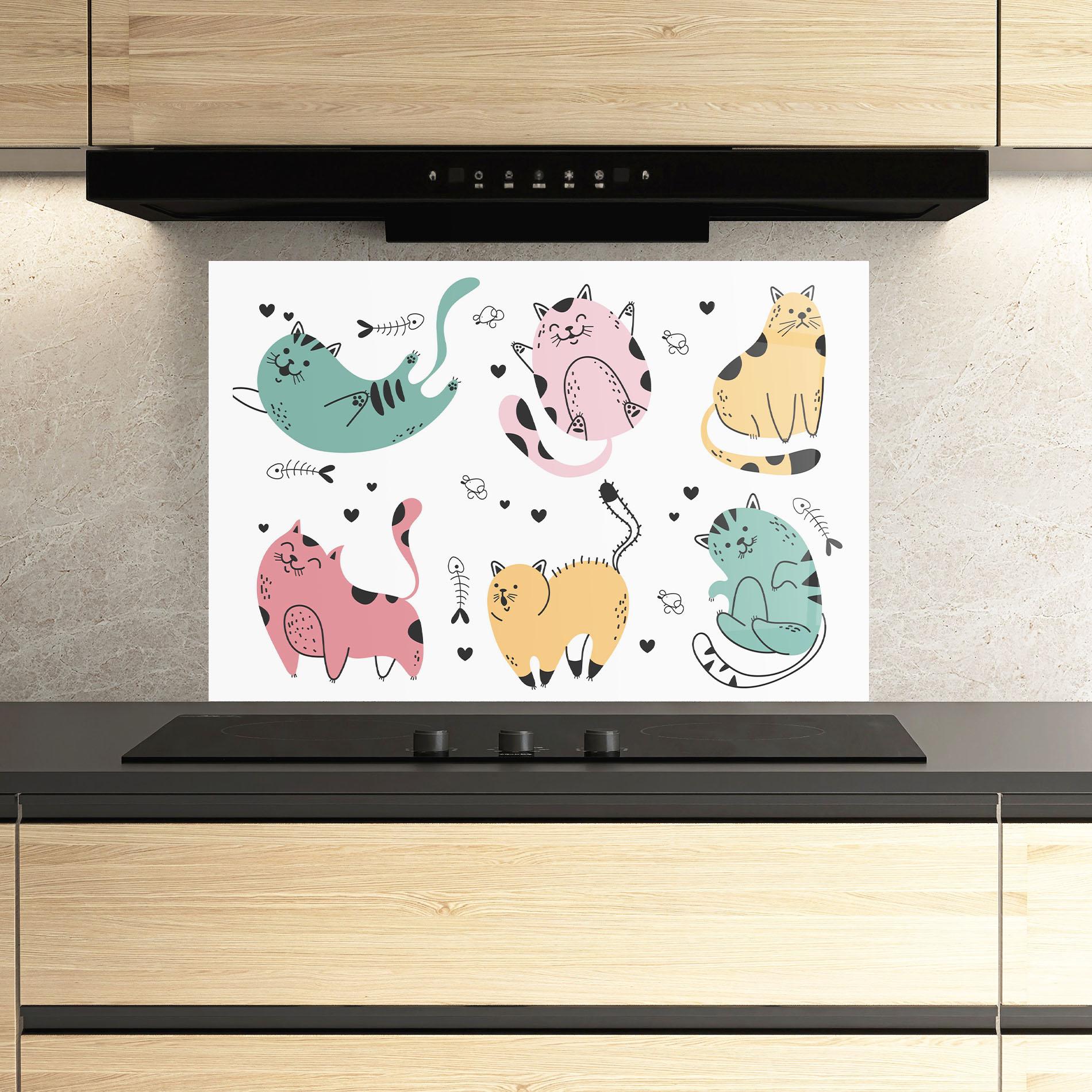 Panou Sticla Bucatarie Doodle Cat mockup 3