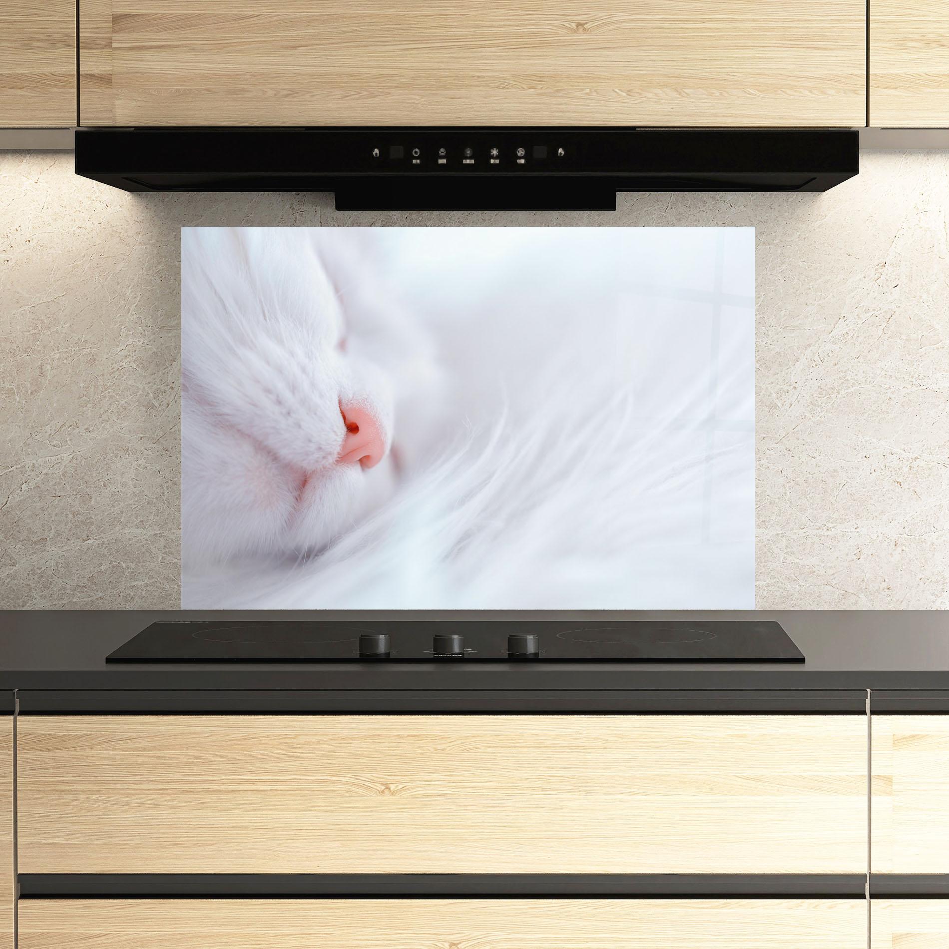 Panou Sticla Bucatarie Dreamy White Cat mockup 3
