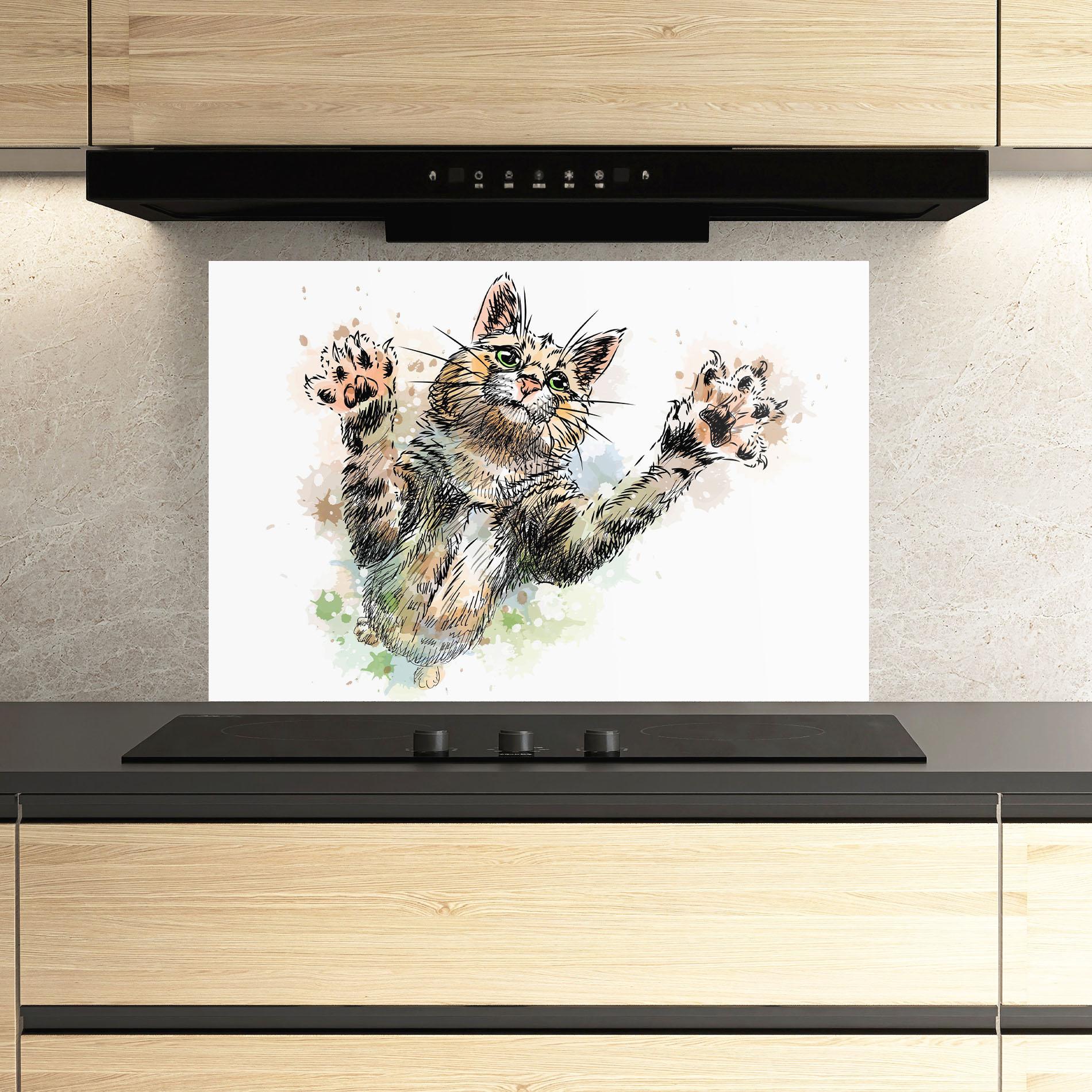 Panou Sticla Bucatarie Orange Cat Splash mockup 3