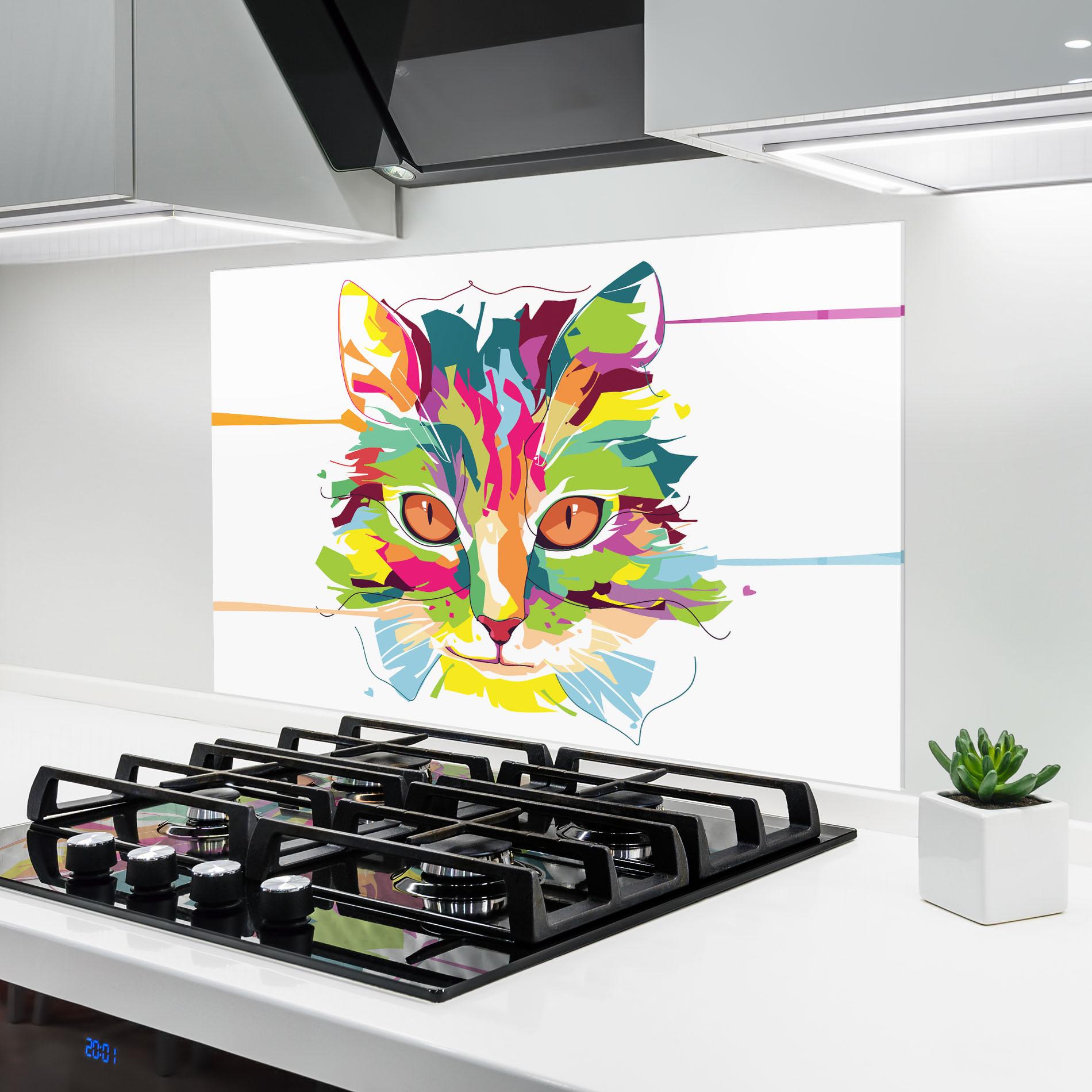 Panou Sticla Bucatarie Cat Art Close Up mockup 6