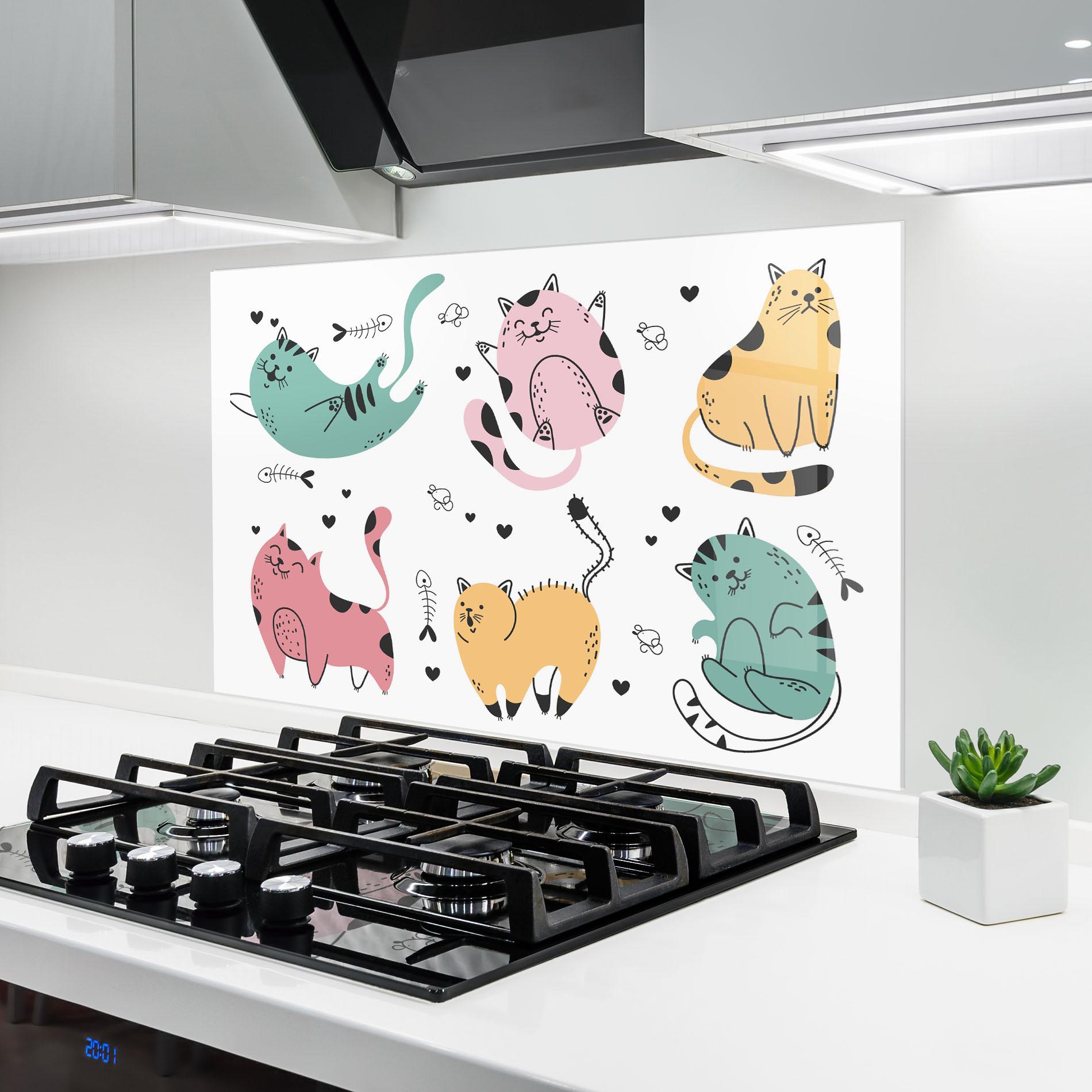 Panou Sticla Bucatarie Doodle Cat mockup 6