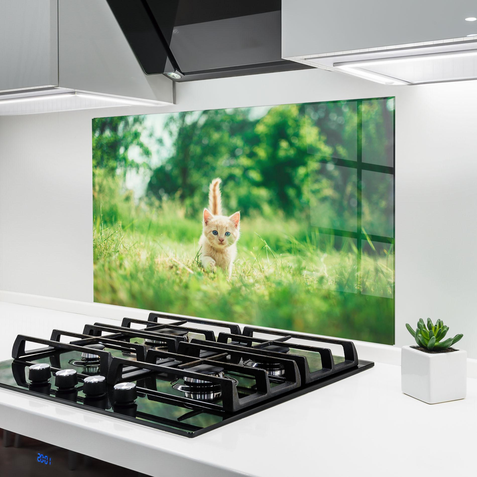 Panou Sticla Bucatarie Little Cute Cat mockup 6