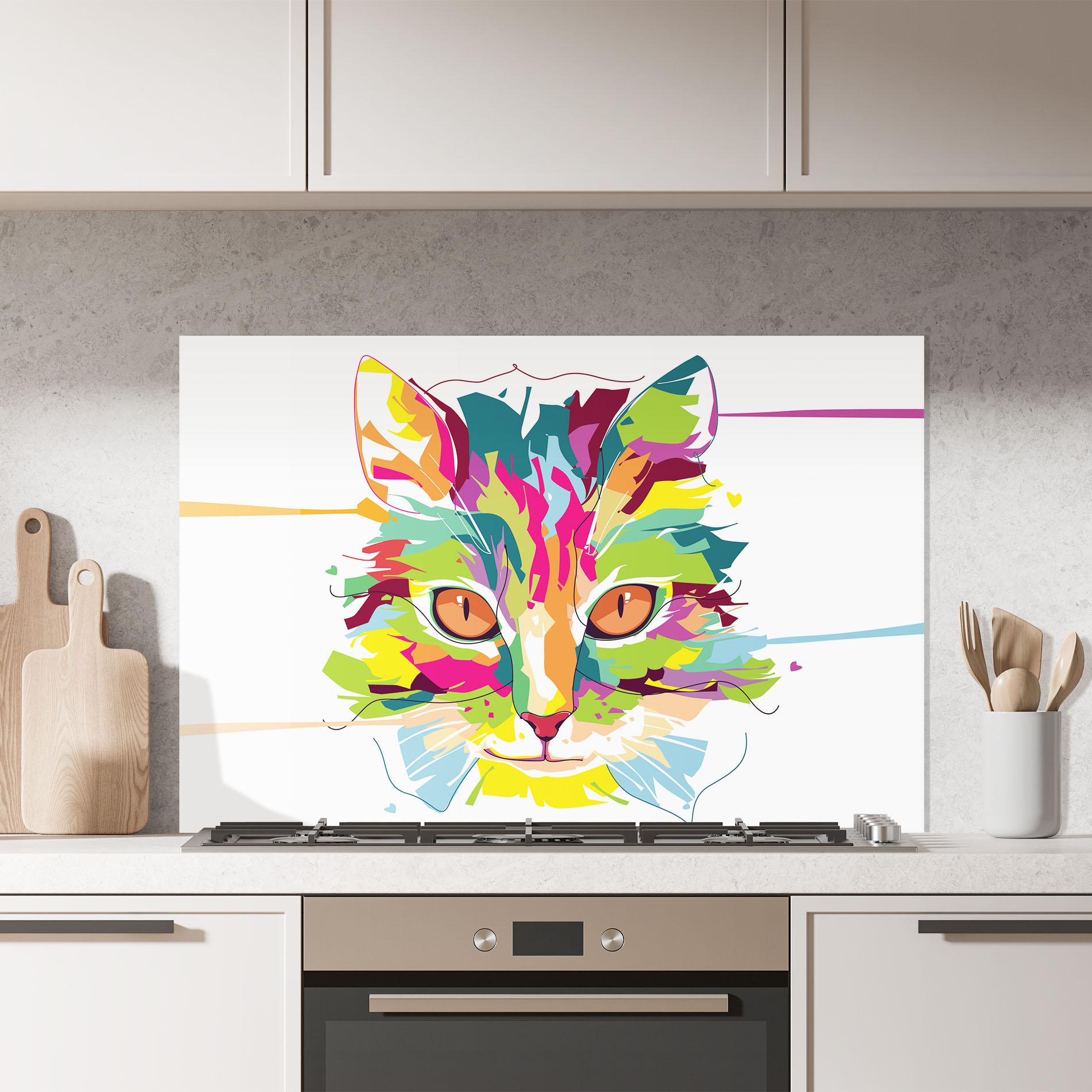 Panou Sticla Bucatarie Cat Art Close Up mockup 7