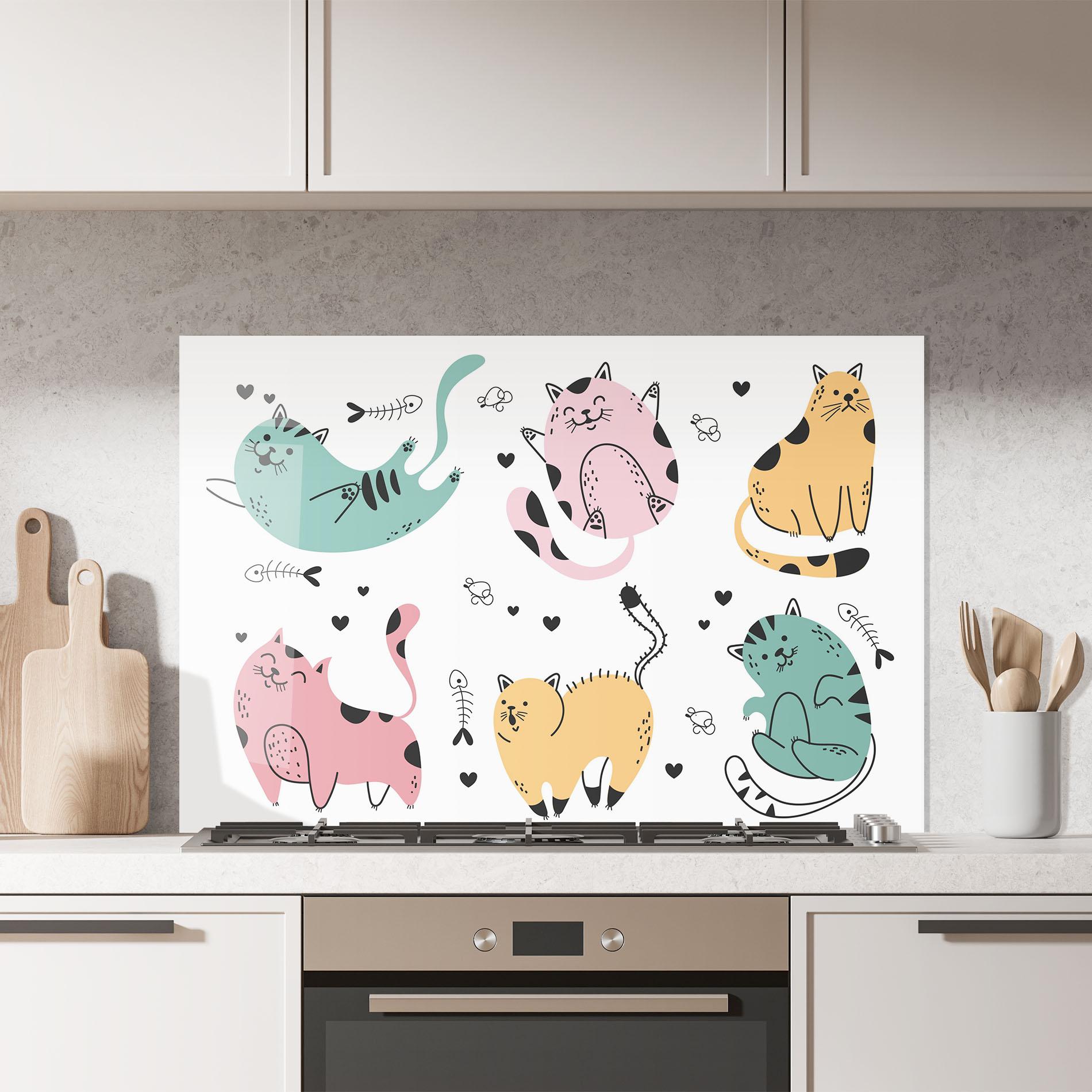 Panou Sticla Bucatarie Doodle Cat mockup 7