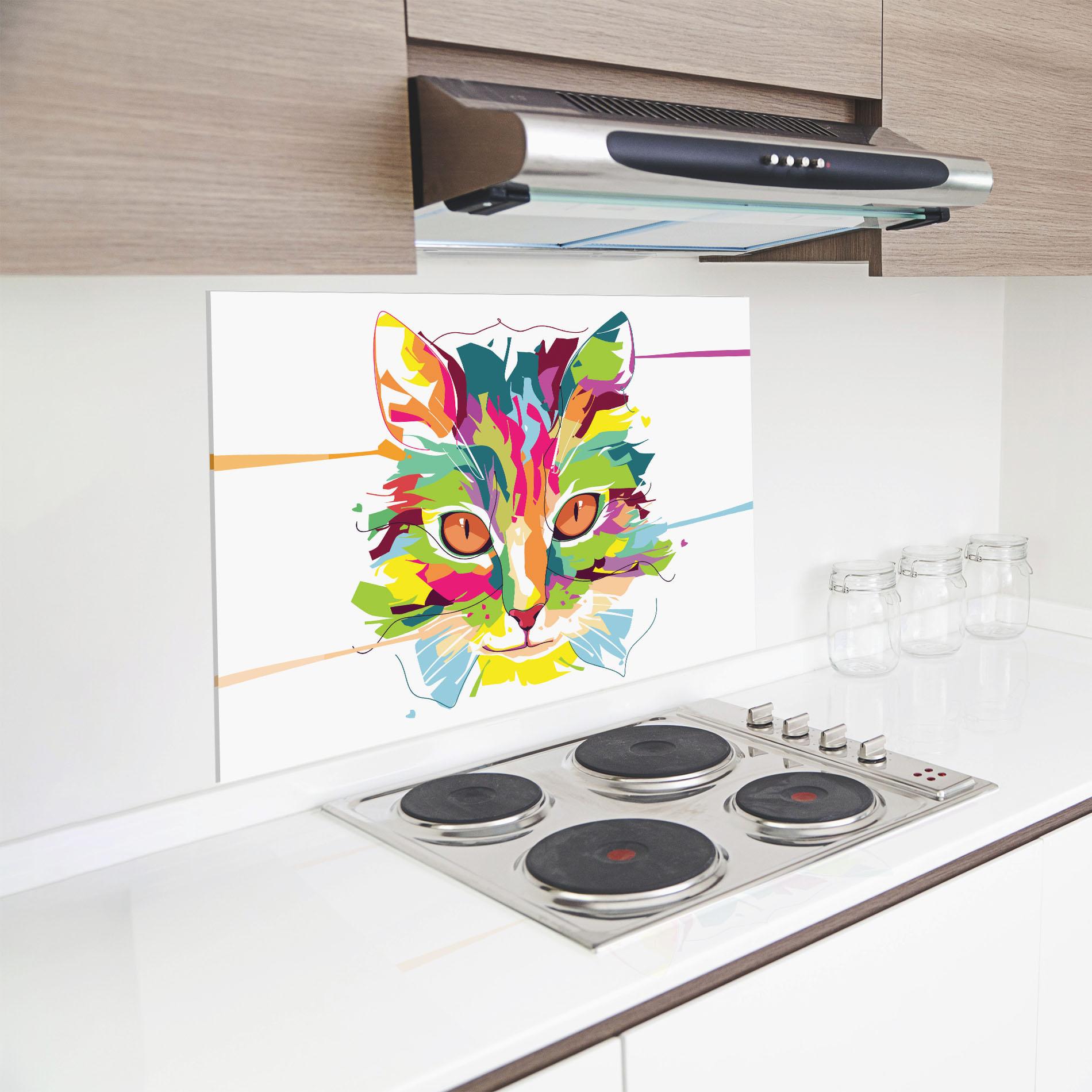 Panou Sticla Bucatarie Cat Art Close Up mockup 8
