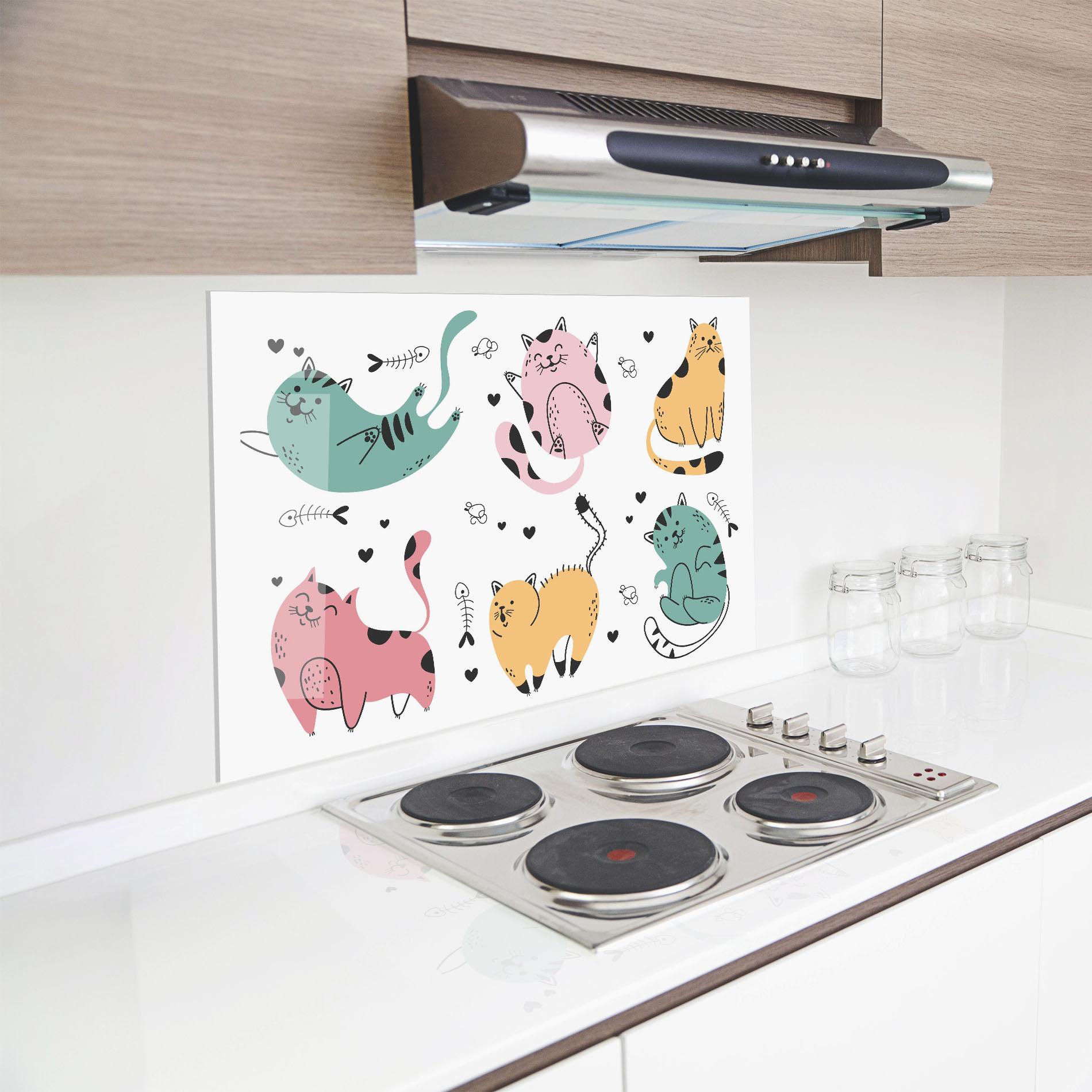 Panou Sticla Bucatarie Doodle Cat mockup 8