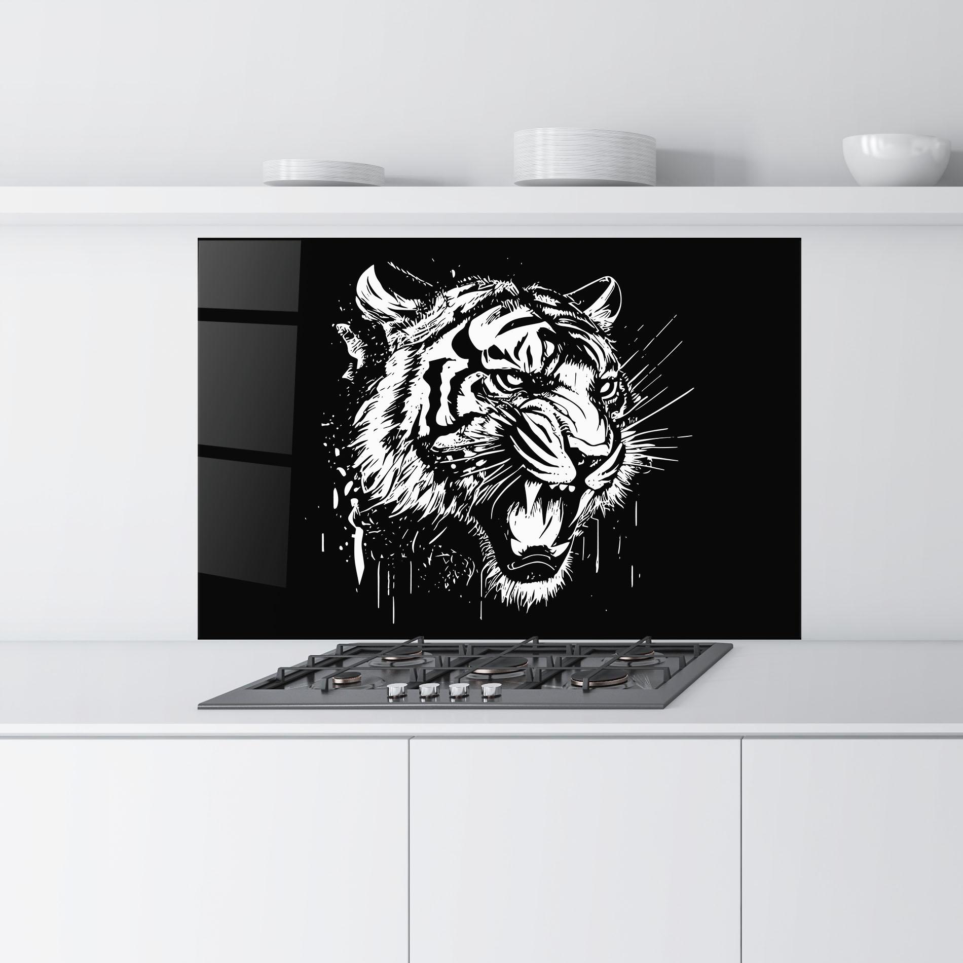 Panou Sticla Bucatarie Angry Tiger Head mockup 9