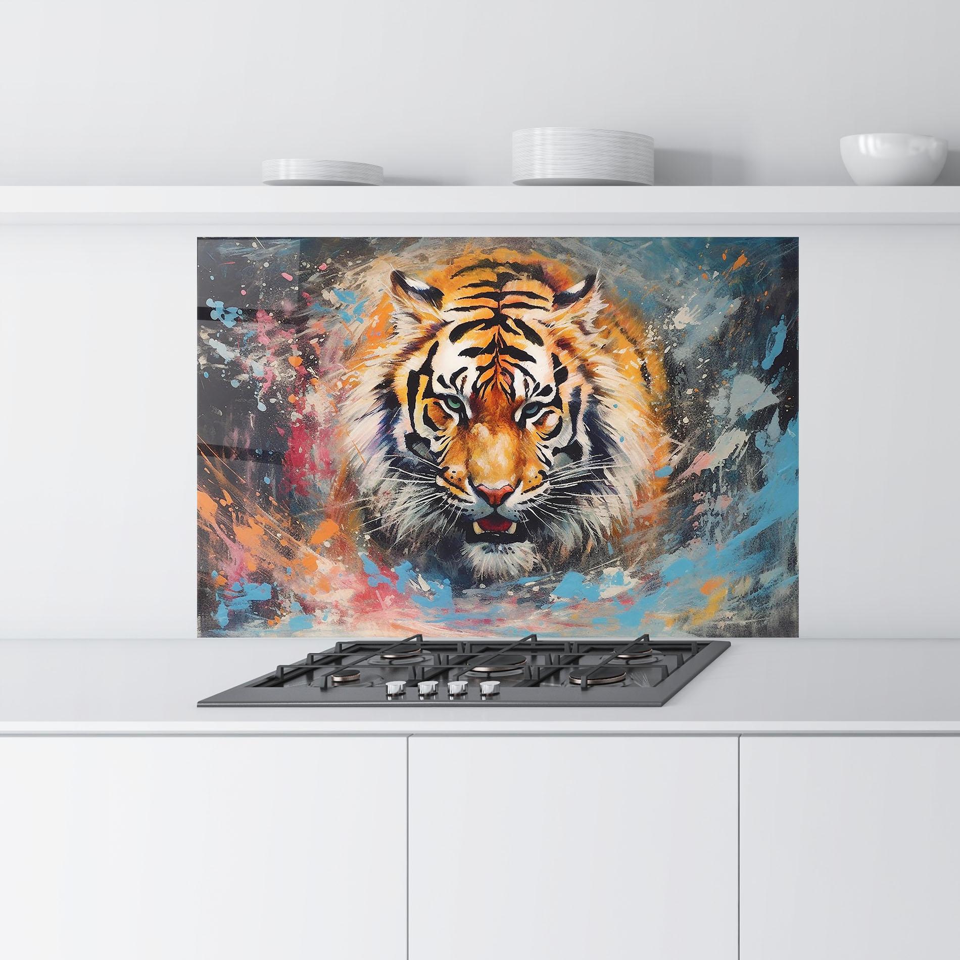 Panou Sticla Bucatarie Orange Tiger Painting mockup 9