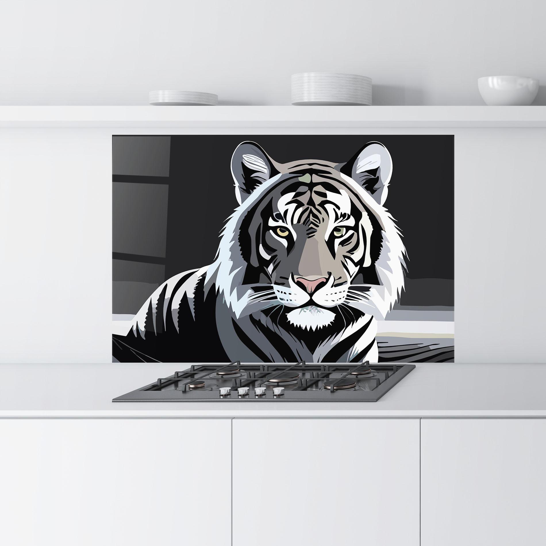 Panou Sticla Bucatarie White Grey Tiger mockup 9