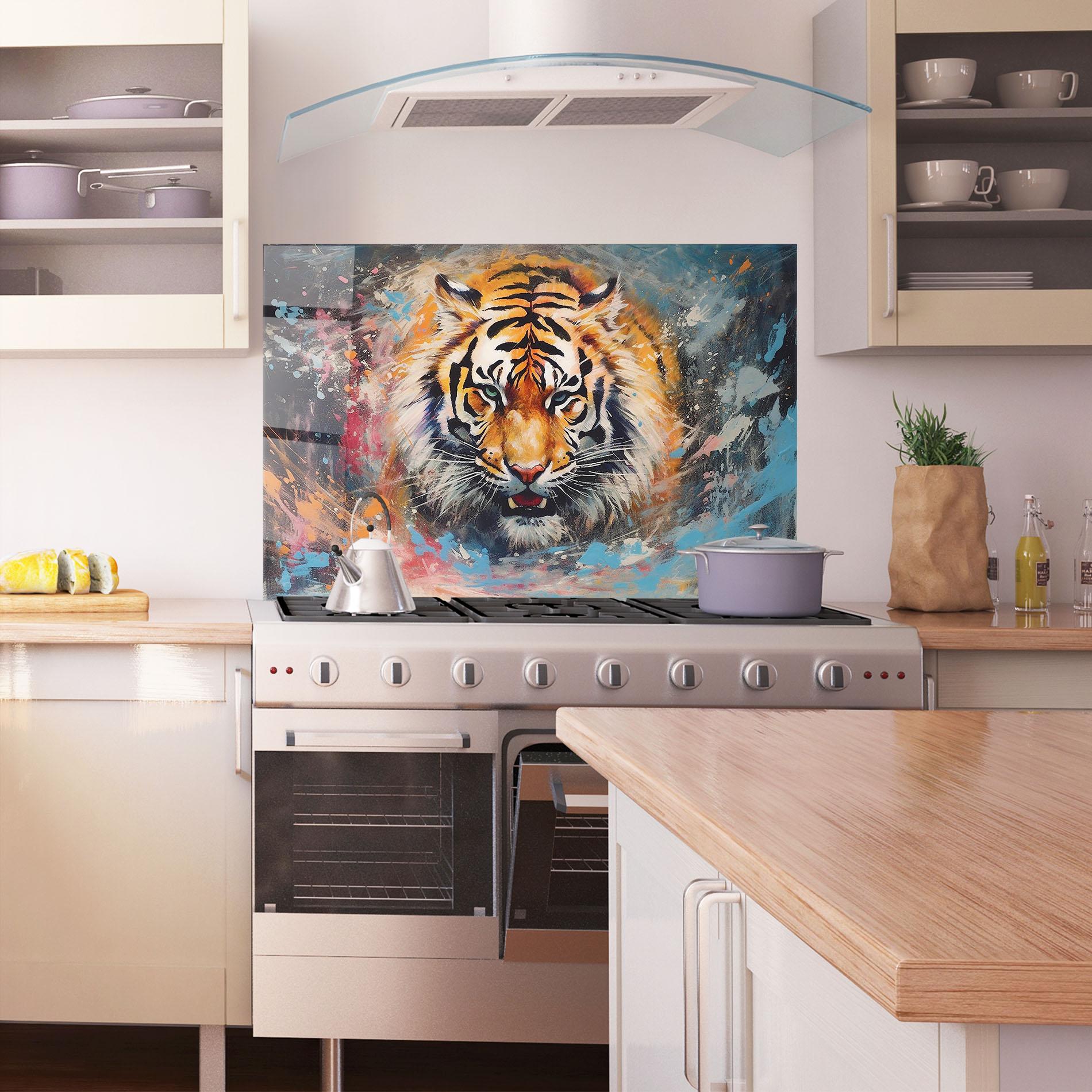 Panou Sticla Bucatarie Orange Tiger Painting mockup 1
