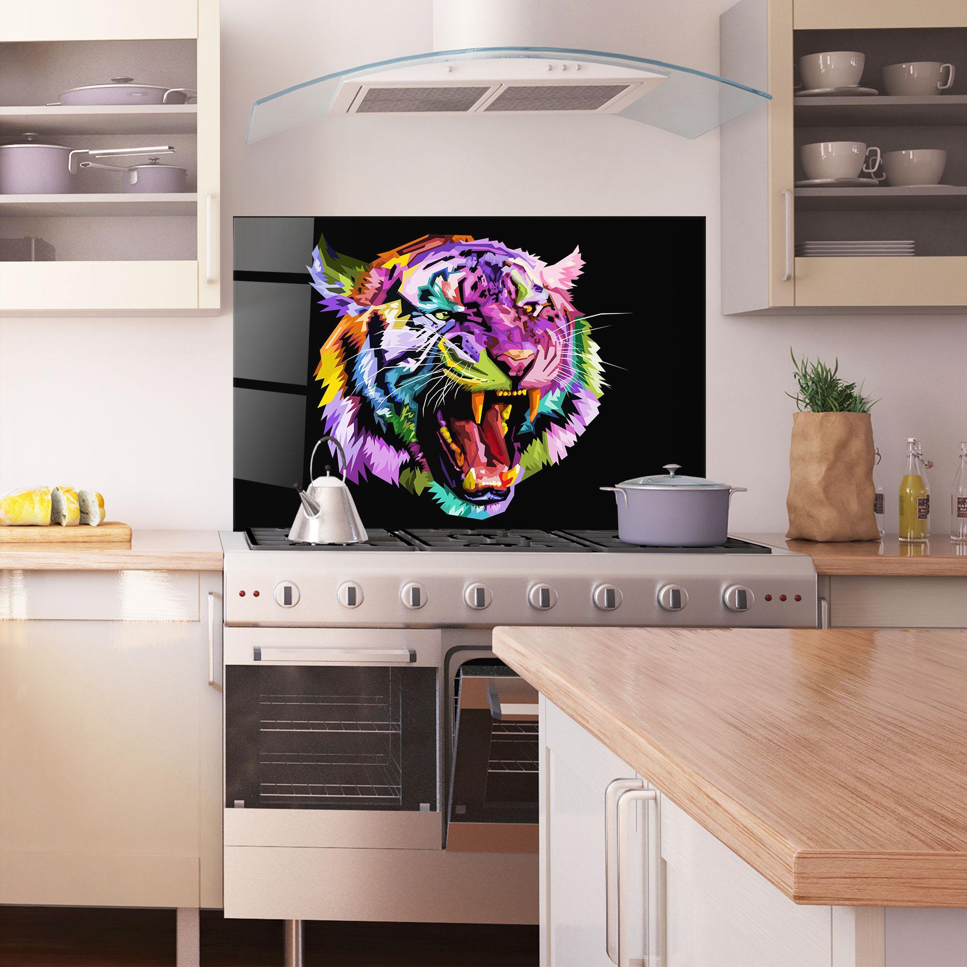 Panou Sticla Bucatarie Tiger On Black mockup 1
