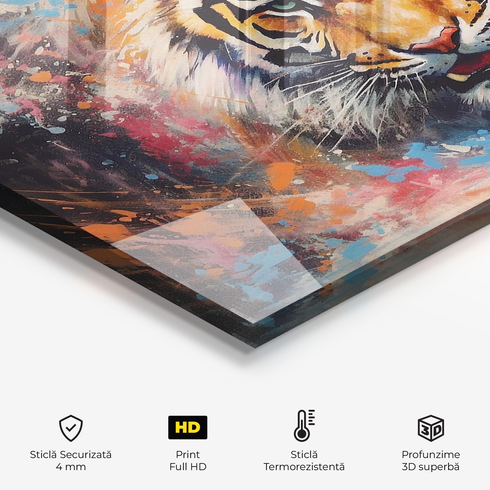Panou Sticla Bucatarie Orange Tiger Painting mockup 2