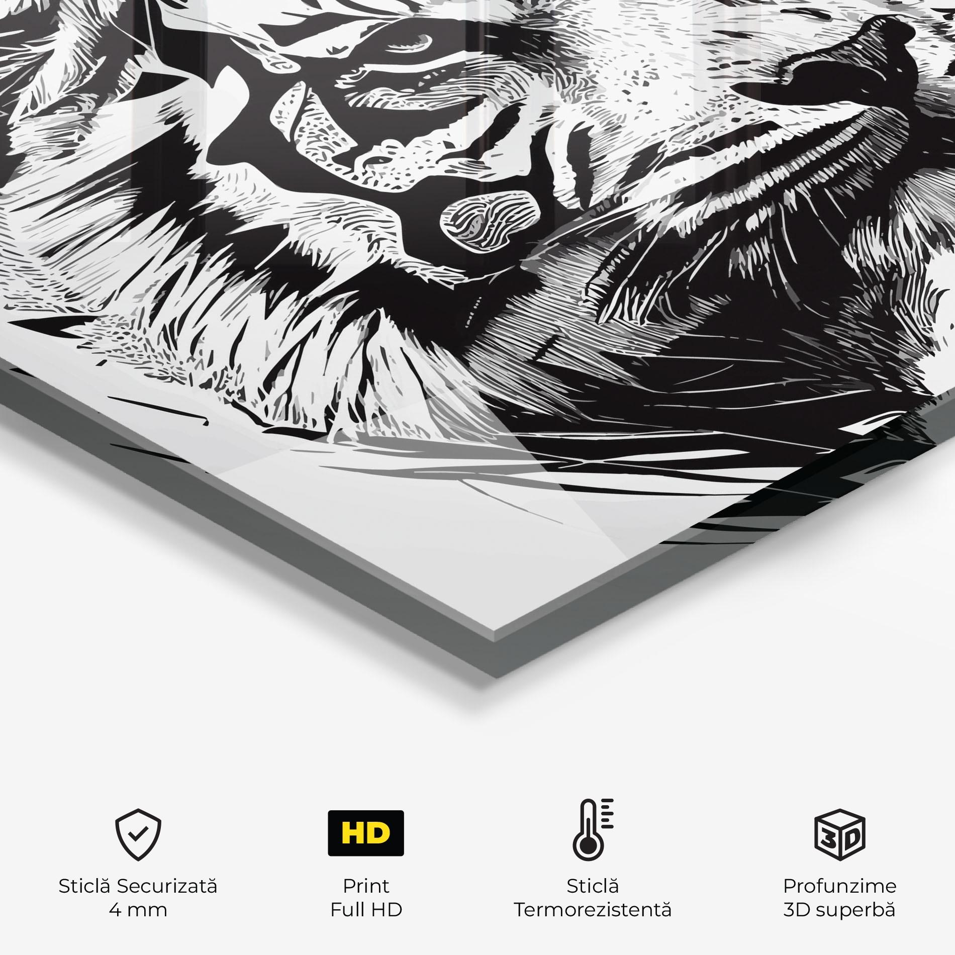 Panou Sticla Bucatarie Tiger On Grey mockup 2