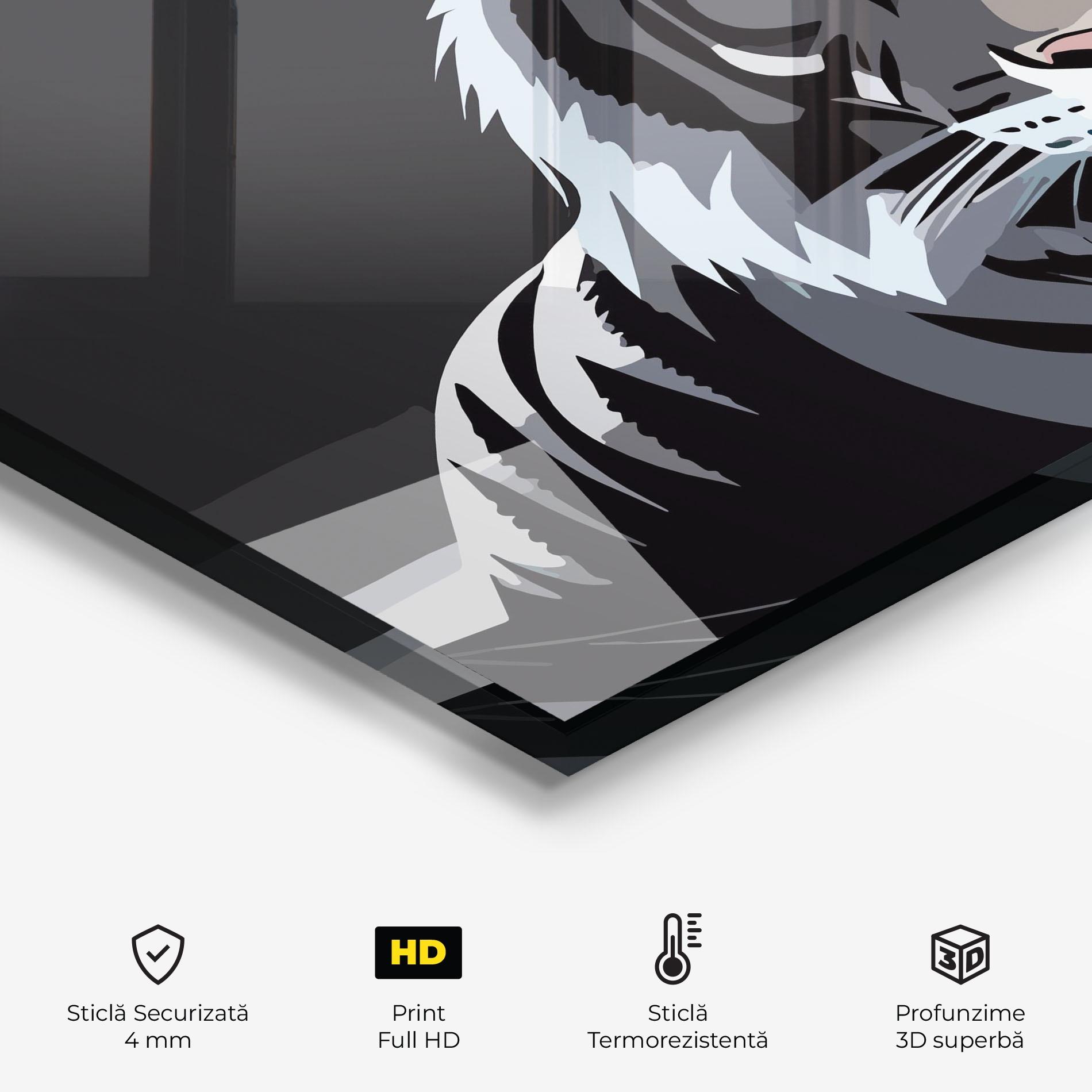 Panou Sticla Bucatarie White Grey Tiger mockup 2