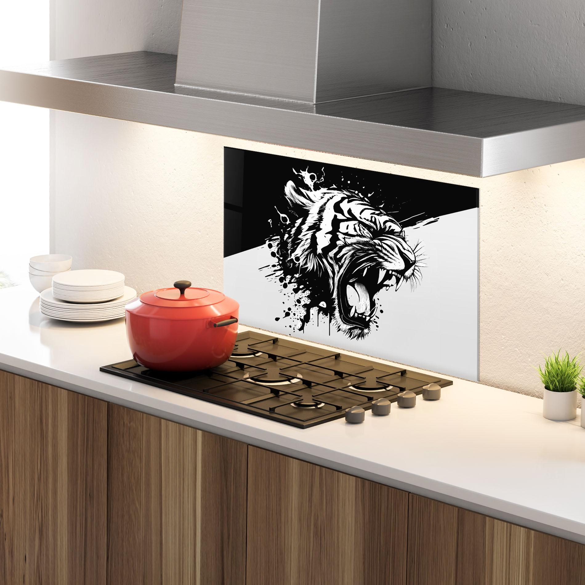 Panou Sticla Bucatarie Black Grey Tiger mockup 4