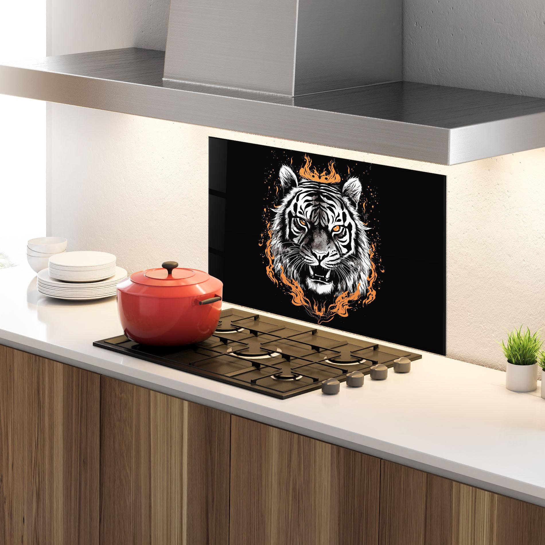 Panou Sticla Bucatarie Fire Tiger mockup 4