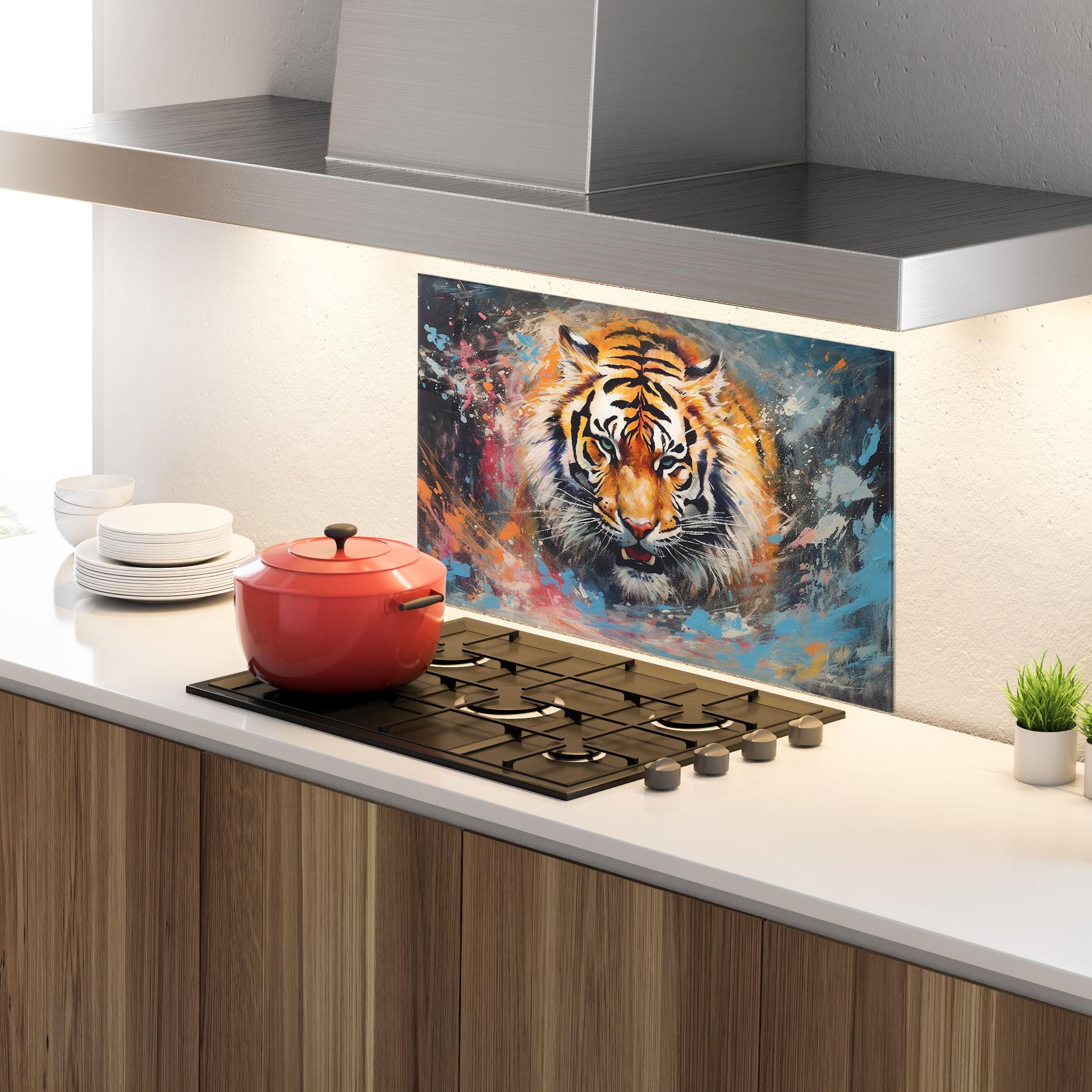 Panou Sticla Bucatarie Orange Tiger Painting mockup 4