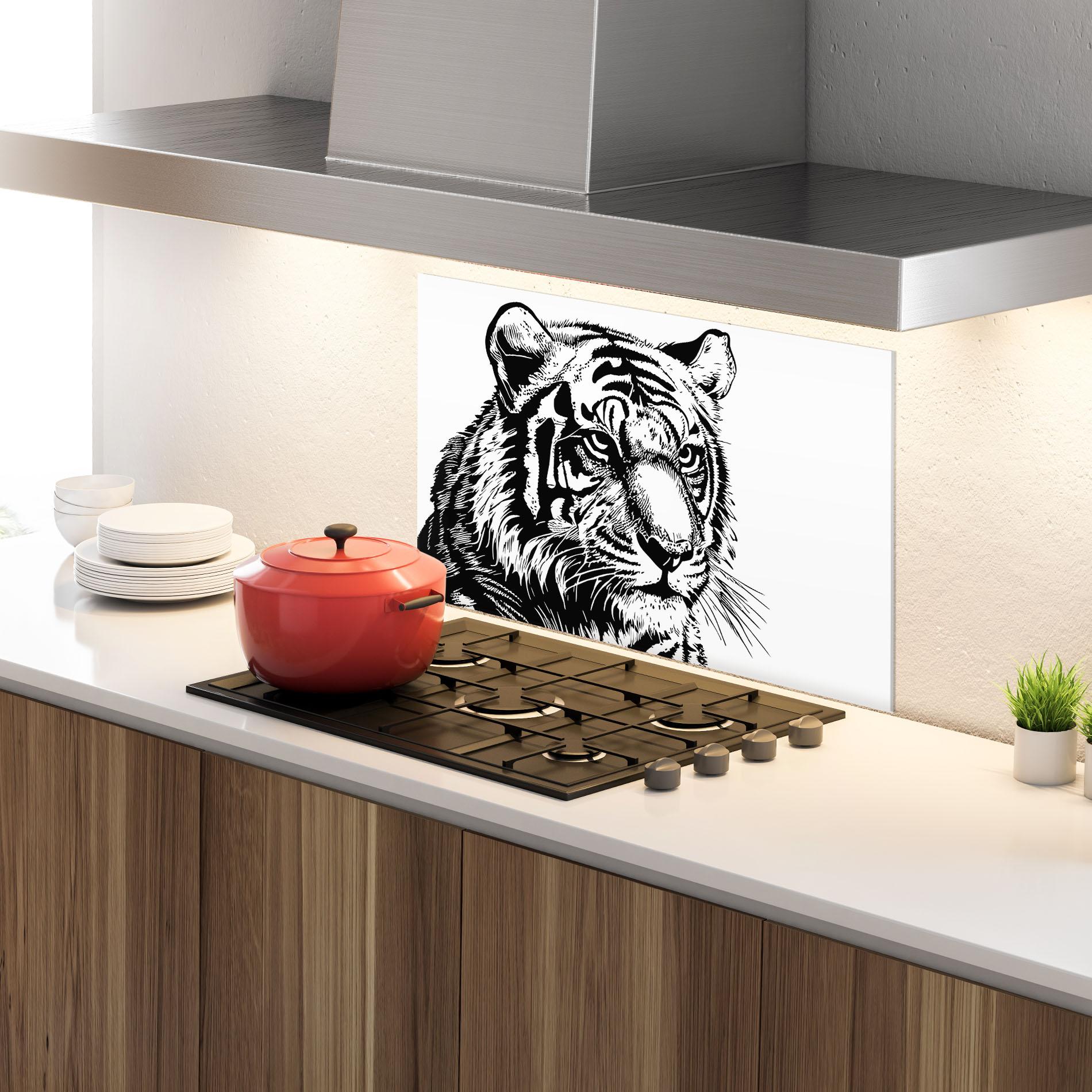 Panou Sticla Bucatarie Tiger Head mockup 4