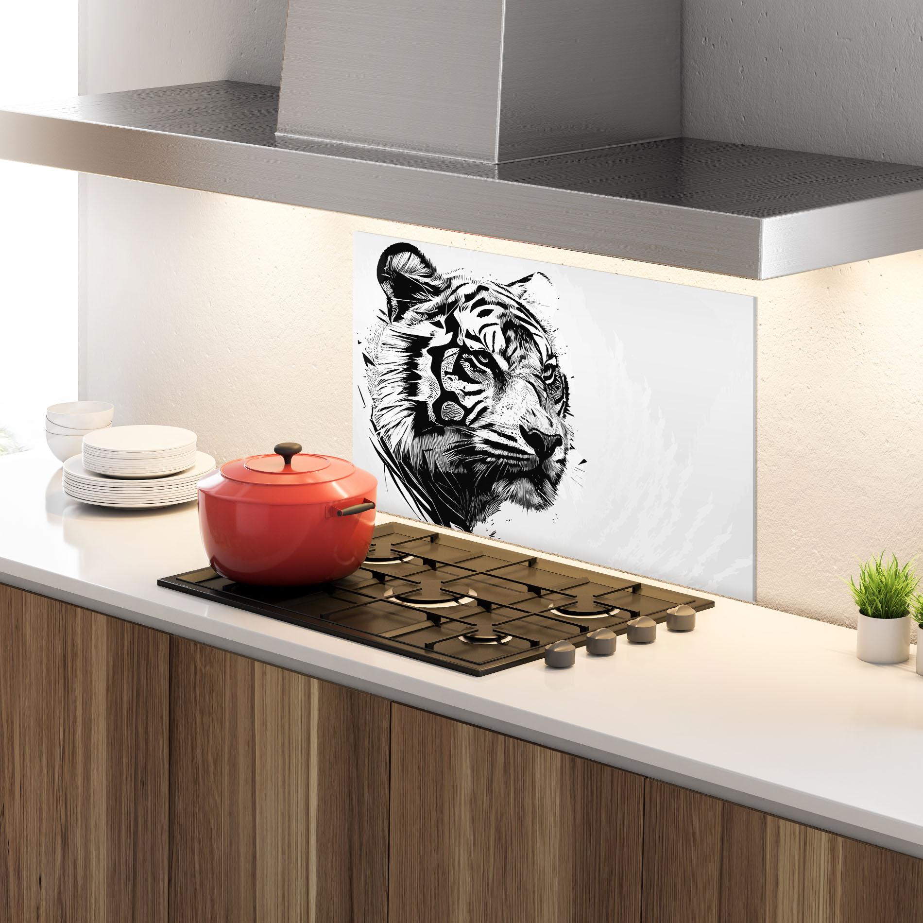 Panou Sticla Bucatarie Tiger On Grey mockup 4