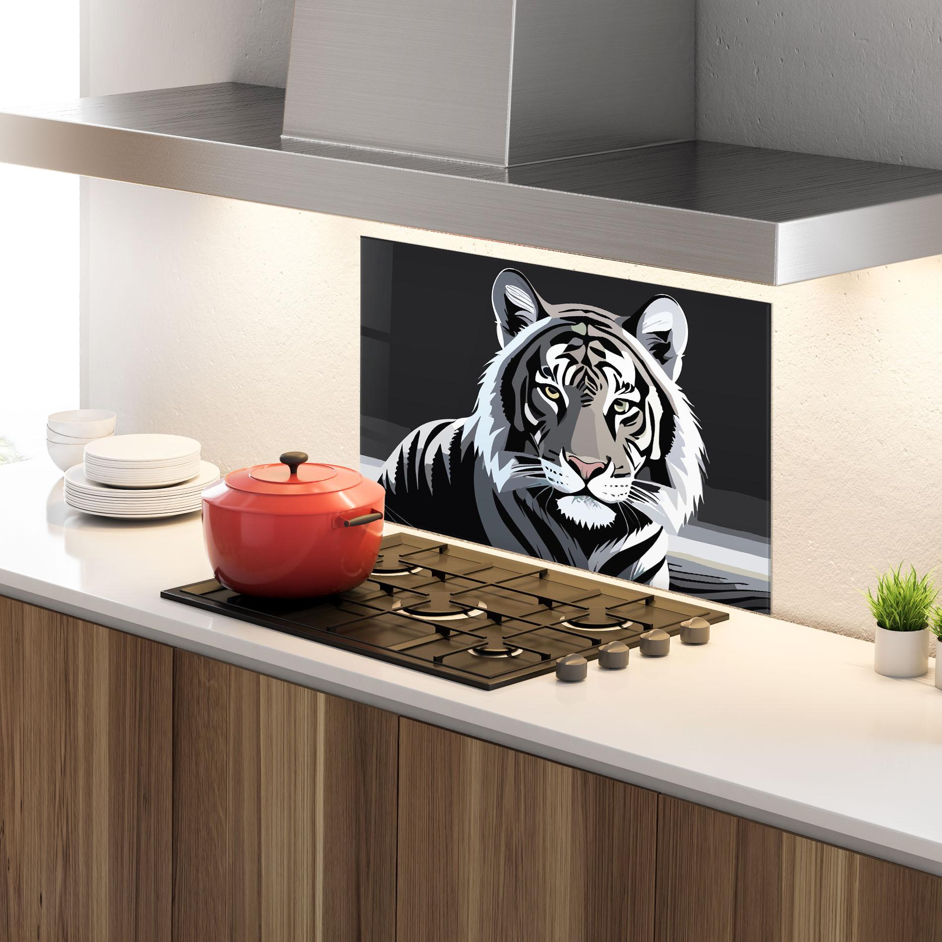 Panou Sticla Bucatarie White Grey Tiger mockup 4