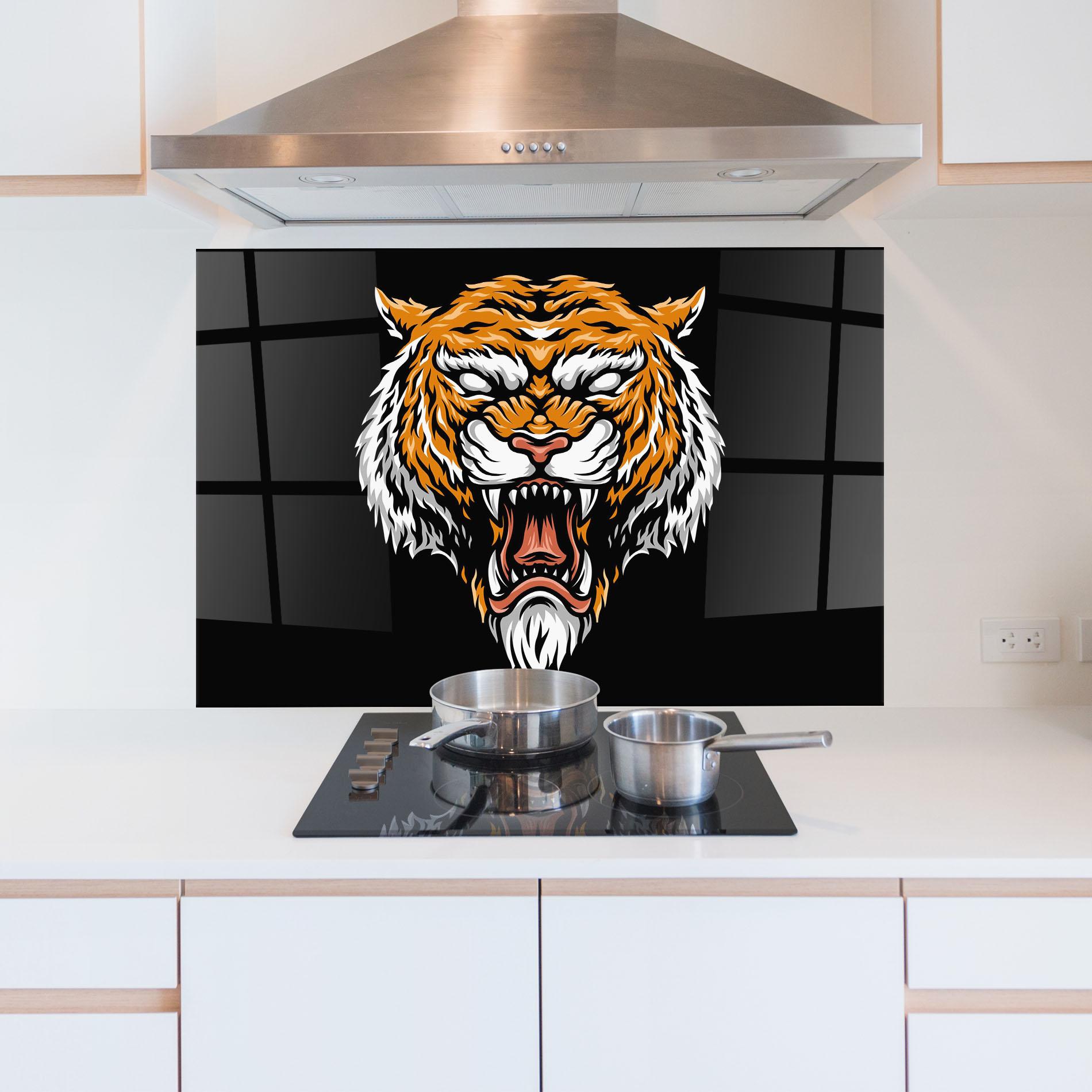 Panou Sticla Bucatarie Angry Orange Tiger mockup 5