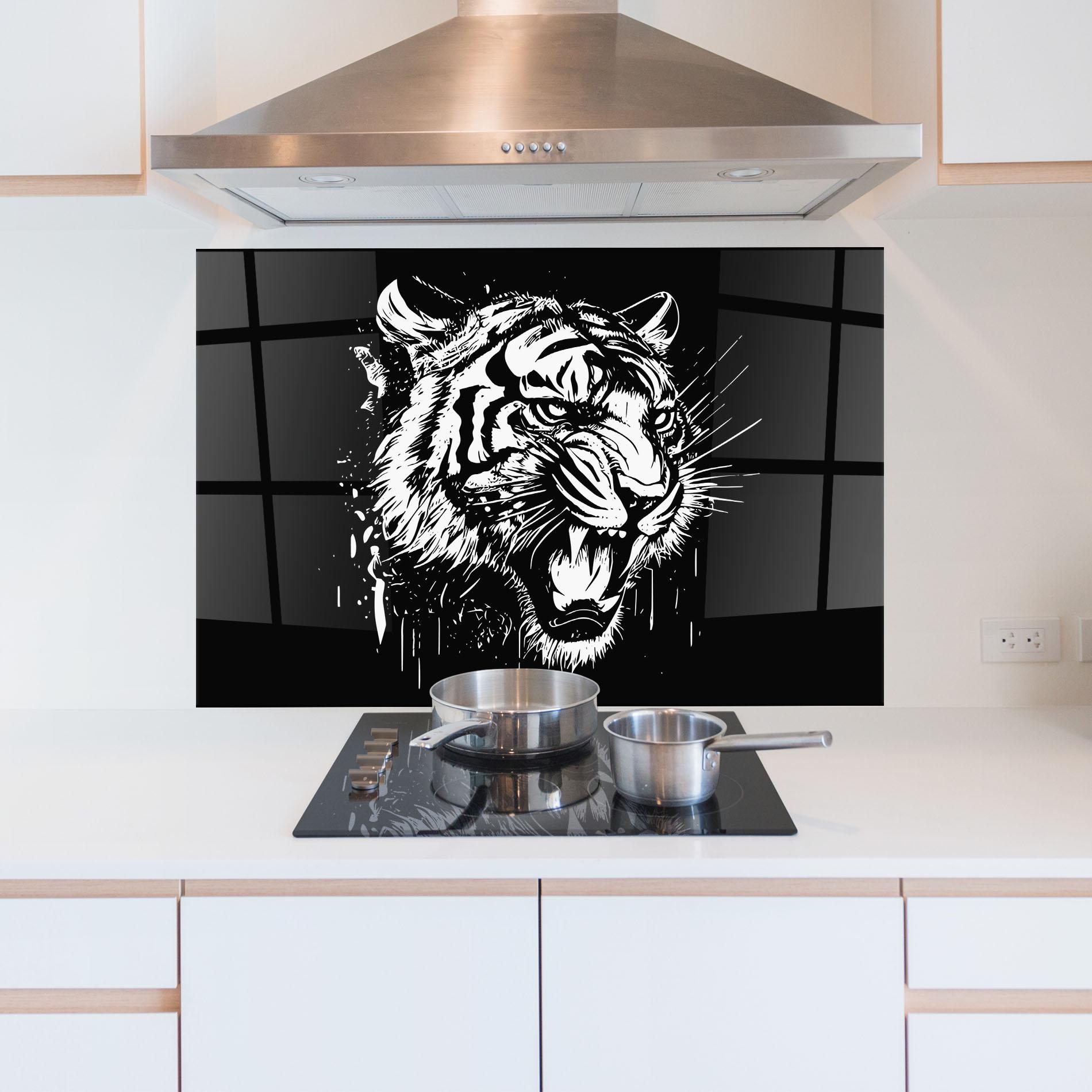 Panou Sticla Bucatarie Angry Tiger Head mockup 5